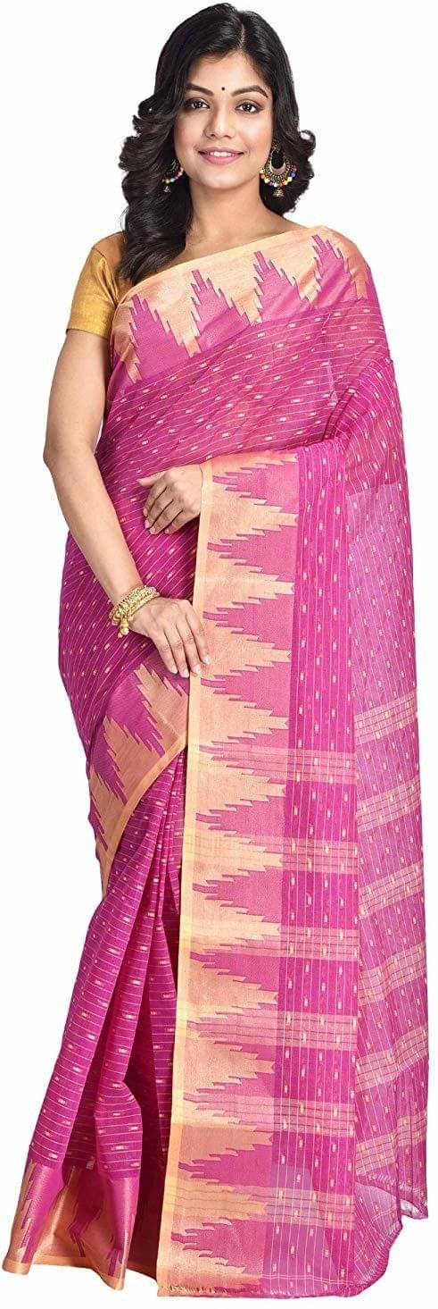 RAJ SAREE HOUSE Cotton Self design Tant Saree Without Blouse Piece ( Pink ) RAJ SAREE HOUSE Cotton Self design Tant Saree Without Blouse Piece ( Pink )