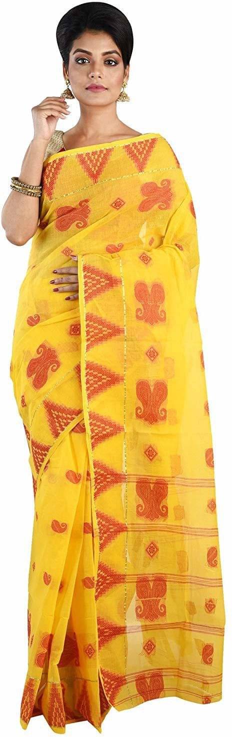 RAJ SAREE HOUSE Cotton Self Design Tant Saree Without Blouse Piece ( Yellow )     			RAJ SAREE HOUSE Cotton Self Design Tant Saree Without Blouse Piece ( Yellow )