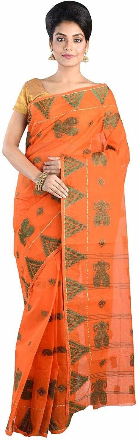     			RAJ SAREE HOUSE Cotton Self Design Tant Saree Without Blouse Piece ( Orange )