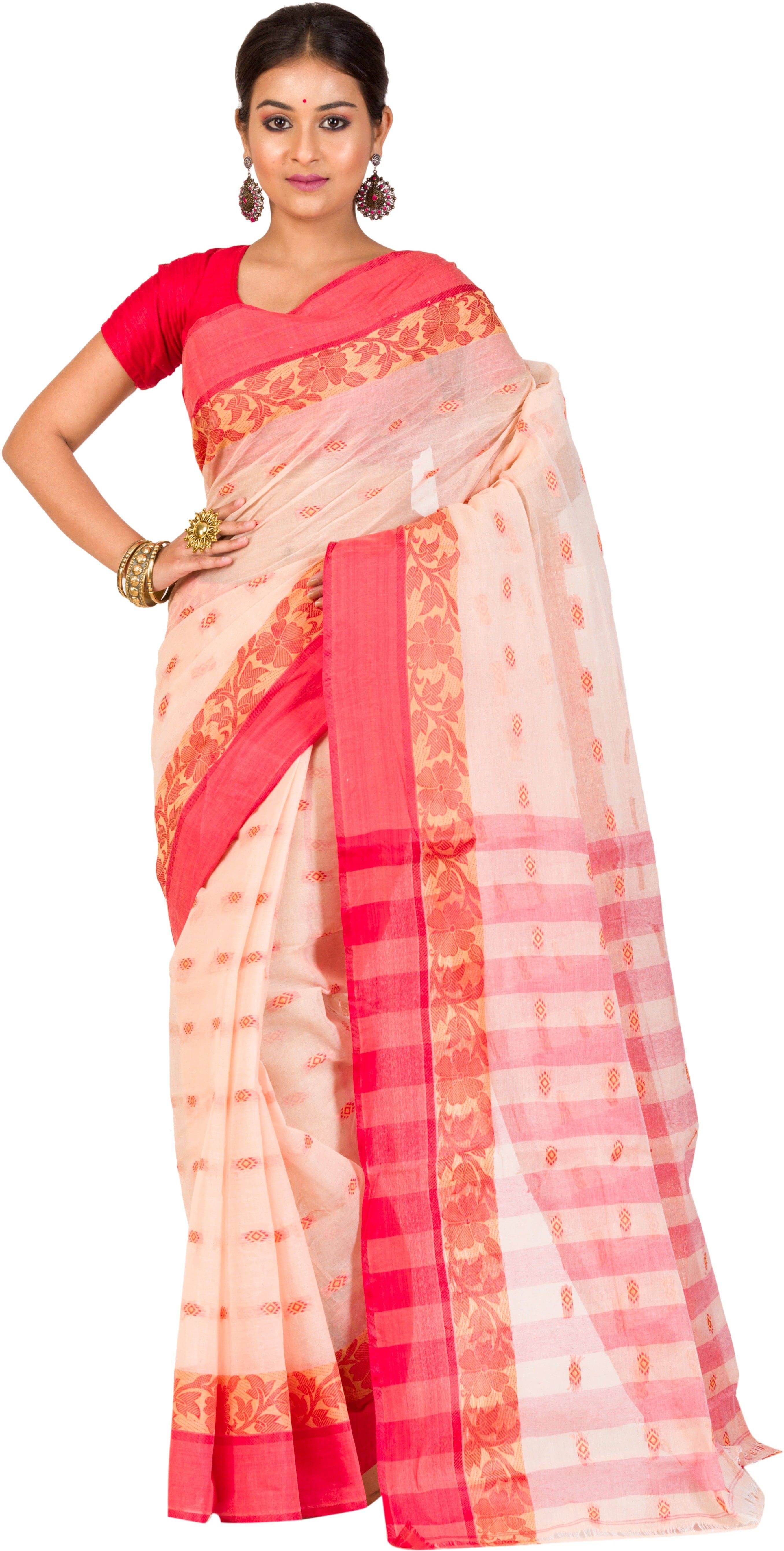 RAJ SAREE HOUSE Cotton Self Design Tant Saree Without Blouse Piece ( Red ) RAJ SAREE HOUSE Cotton Self Design Tant Saree Without Blouse Piece ( Red )