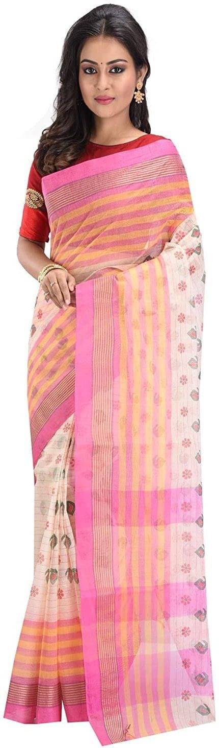 RAJ SAREE HOUSE Cotton Striped Tant Saree Without Blouse Piece ( Pink ) RAJ SAREE HOUSE Cotton Striped Tant Saree Without Blouse Piece ( Pink )