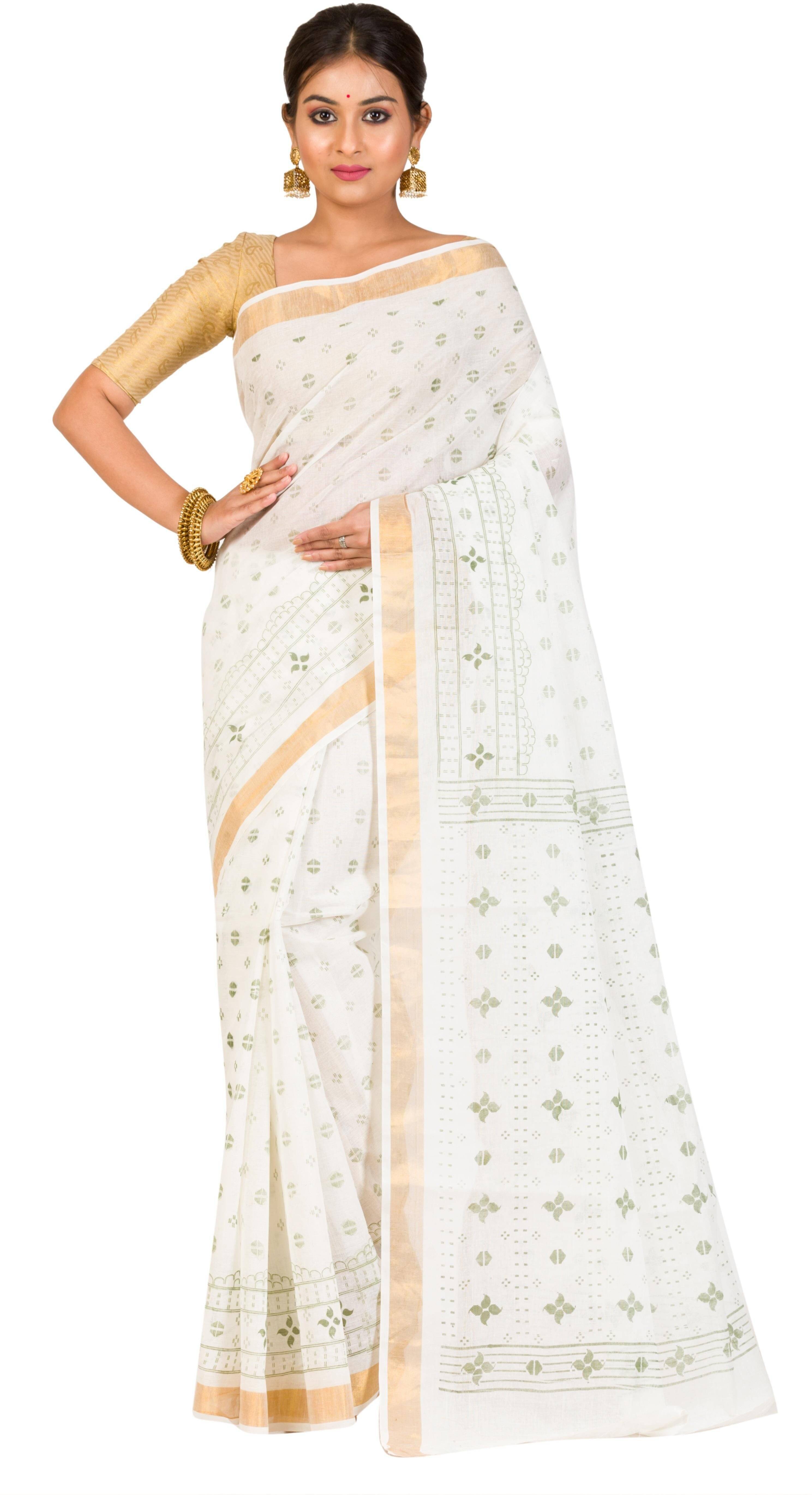 RAJ SAREE HOUSE Cotton Woven Tant Saree Without Blouse Piece ( White )     			RAJ SAREE HOUSE Cotton Woven Tant Saree Without Blouse Piece ( White )