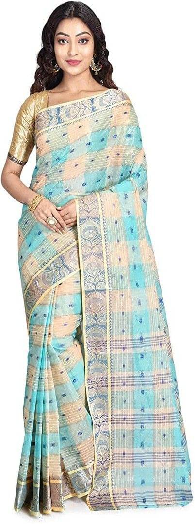     			RAJ SAREE HOUSE Cotton Woven Tant Saree Without Blouse Piece ( Light Blue )