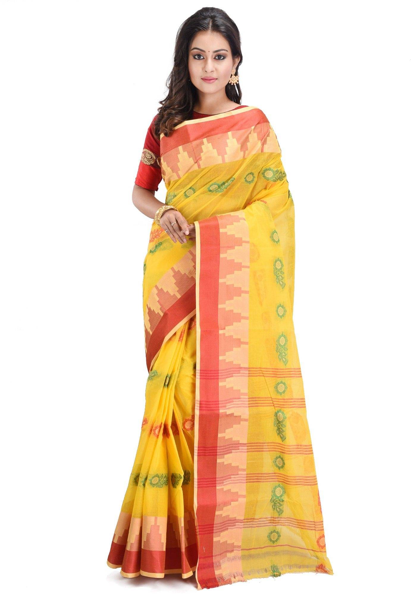 RAJ SAREE HOUSE Cotton Woven Tant Saree Without Blouse Piece ( Yellow )     			RAJ SAREE HOUSE Cotton Woven Tant Saree Without Blouse Piece ( Yellow )
