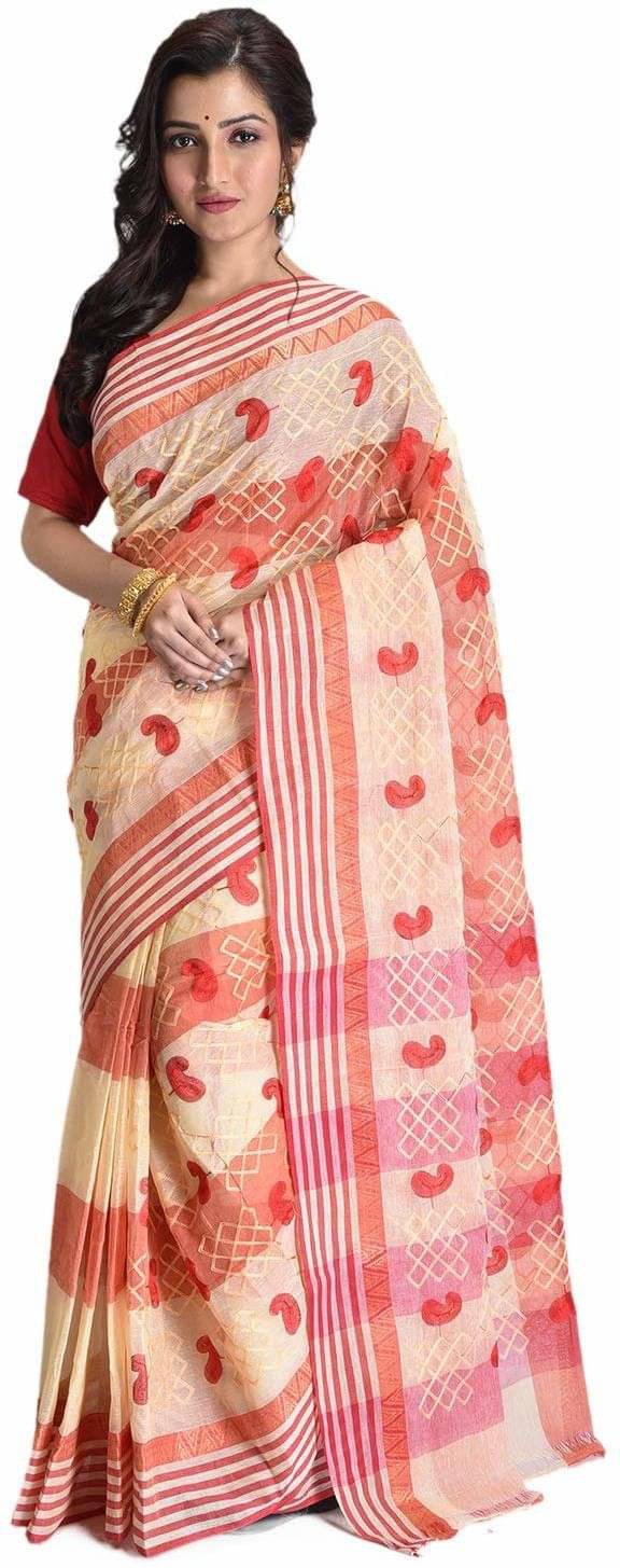 RAJ SAREE HOUSE Cotton Woven Tant Saree Without Blouse Piece ( Red )     			RAJ SAREE HOUSE Cotton Woven Tant Saree Without Blouse Piece ( Red )