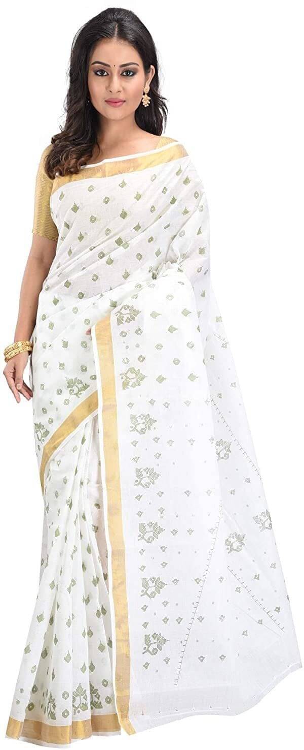     			RAJ SAREE HOUSE Cotton Woven Tant Saree Without Blouse Piece ( White )