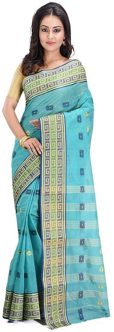 RAJ SAREE HOUSE Cotton Woven Tant Saree Without Blouse Piece ( Light Blue )     			RAJ SAREE HOUSE Cotton Woven Tant Saree Without Blouse Piece ( Light Blue )