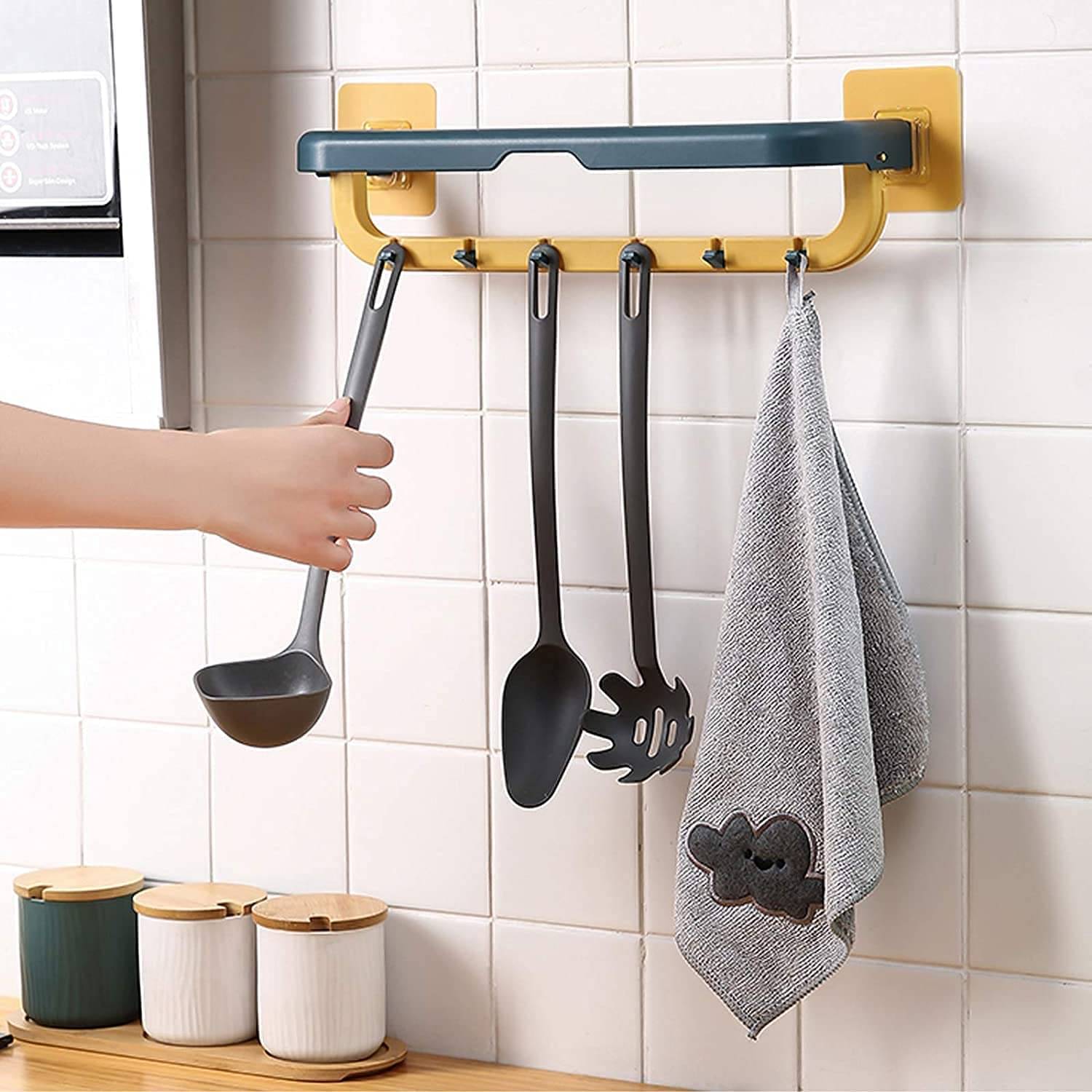 ROUTINE Towel Hanger for Bathroom | Plastic Double Layer Towel Rod Holder with Hook | Wall Mounted Hand Towel Rail Hanger for Kitchen, Bathroom, Washroom... ROUTINE Towel Hanger for Bathroom | Plastic Double Layer Towel Rod Holder with Hook | Wall Mounted Hand Towel Rail Hanger for Kitchen, Bathroom, Washroom...