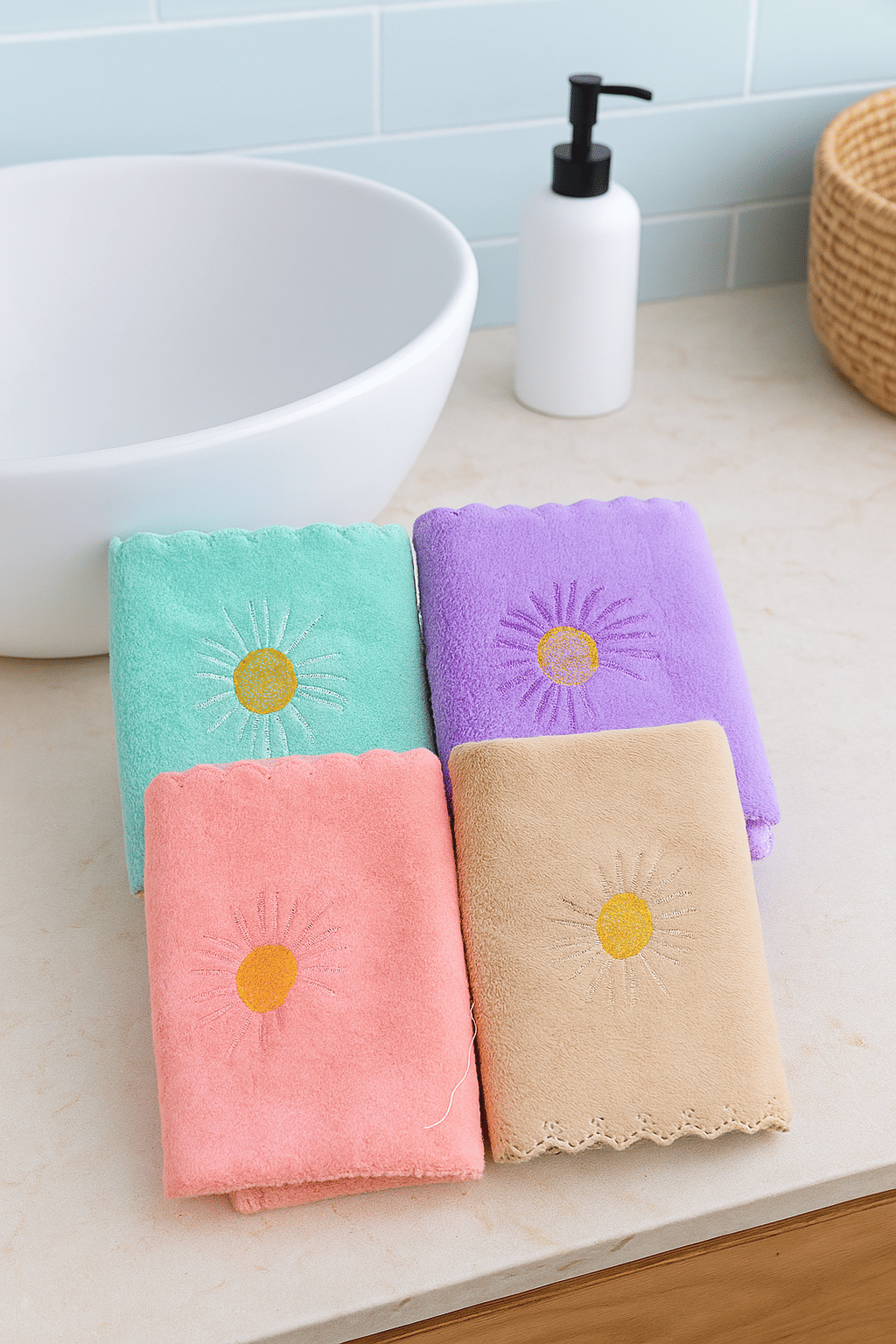 Satisfyn Microfibre Embroidered Face Towel 301-350 GSM ( Pack of 4 ) - Multicolor Satisfyn Microfibre Embroidered Face Towel 301-350 GSM ( Pack of 4 ) - Multicolor