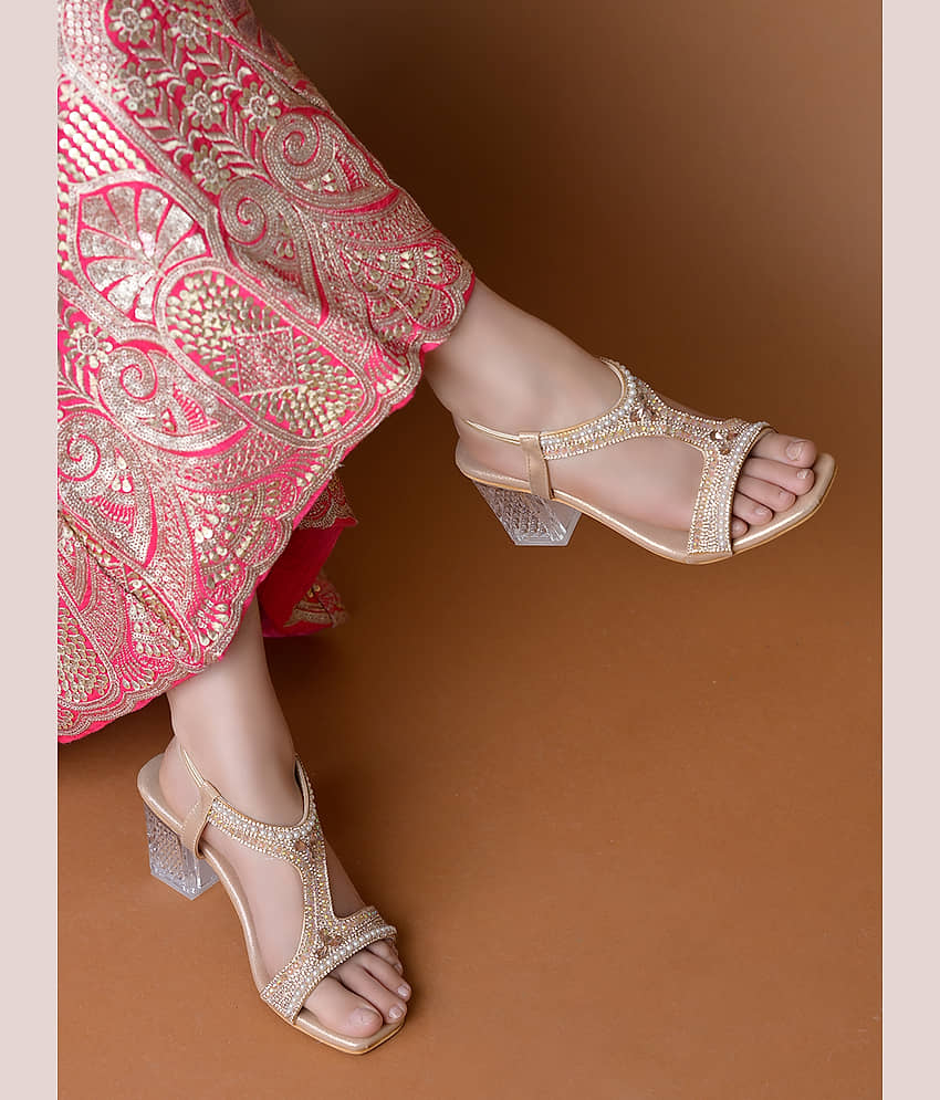 Shoetopia Gold Women's Sandal Heels - Heels | Buy online on ZillyBuy