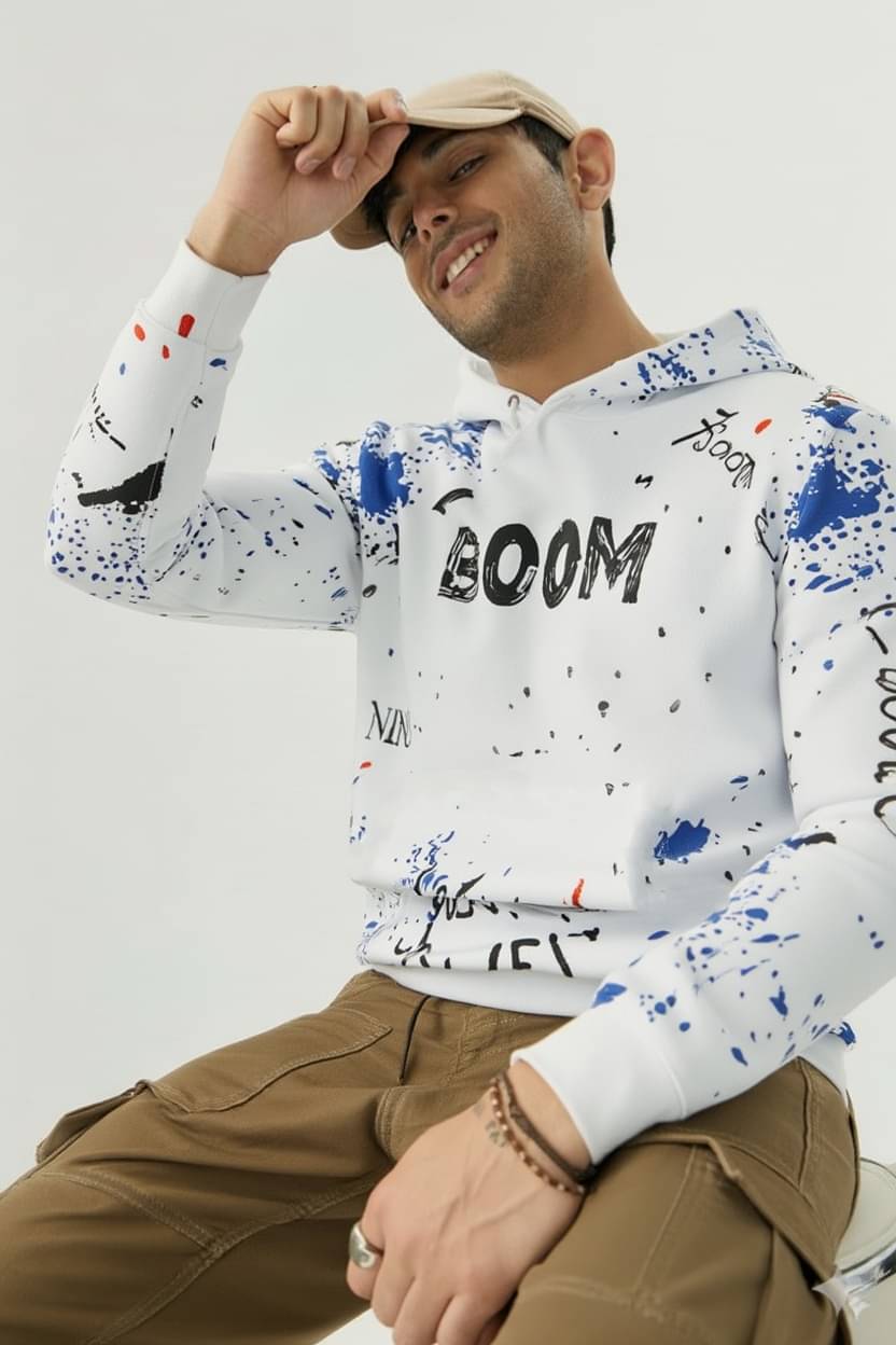     			Try This Cotton Blend Hooded Men's Sweatshirt - White ( Pack of 1 )