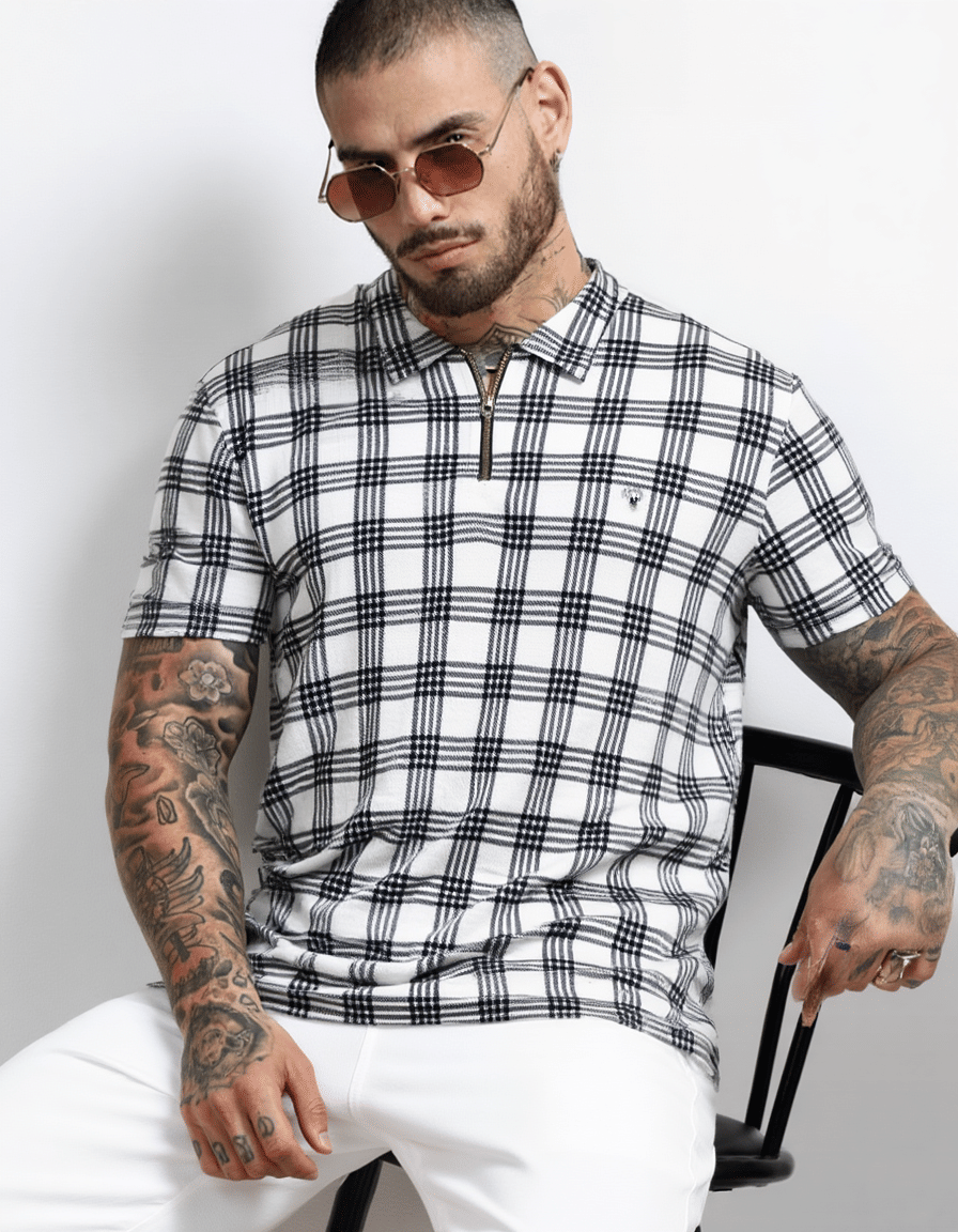     			Try This Men Cotton Blend Regular Fit Colorblock Polo T Shirt ( White )