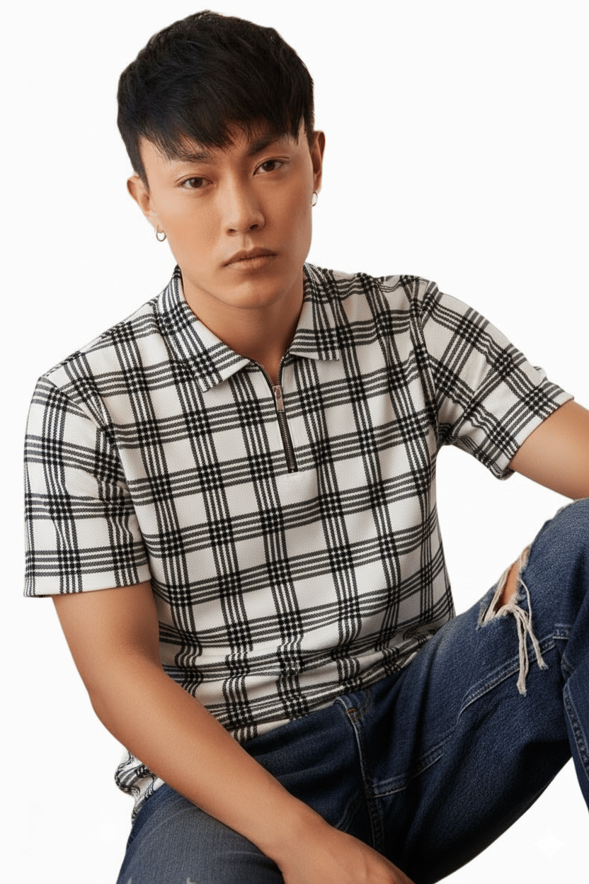     			Try This Men Cotton Blend Regular Fit Colorblock Polo T Shirt ( White )