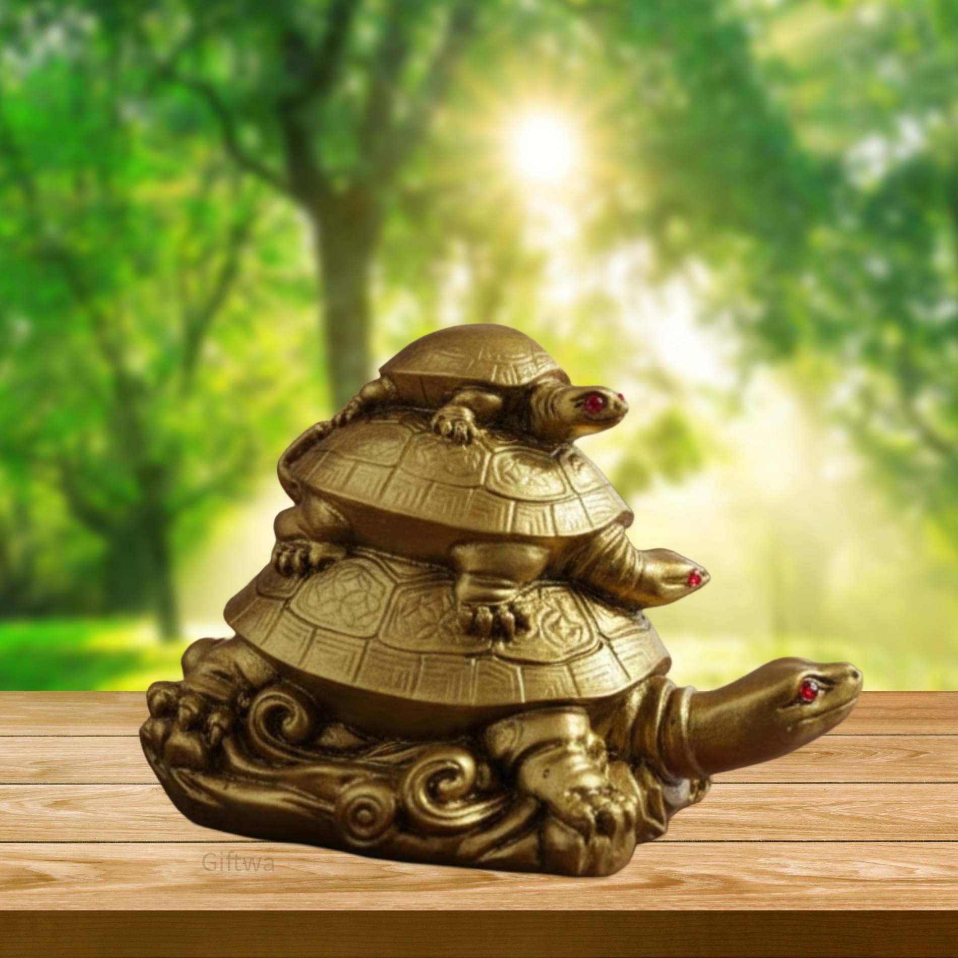     			Vastu Feng Shui Triple Tortoise Turtle Family for Protection, Good Luck, Wealth & Longevity Decorative Showpiece for Home & Office