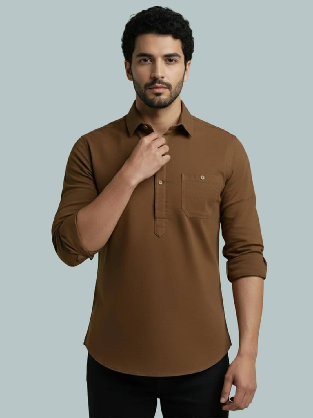 Vida Loca Brown Cotton Blend Men's Shirt Style Kurta ( Pack of 1 ) Vida Loca Brown Cotton Blend Men's Shirt Style Kurta ( Pack of 1 )