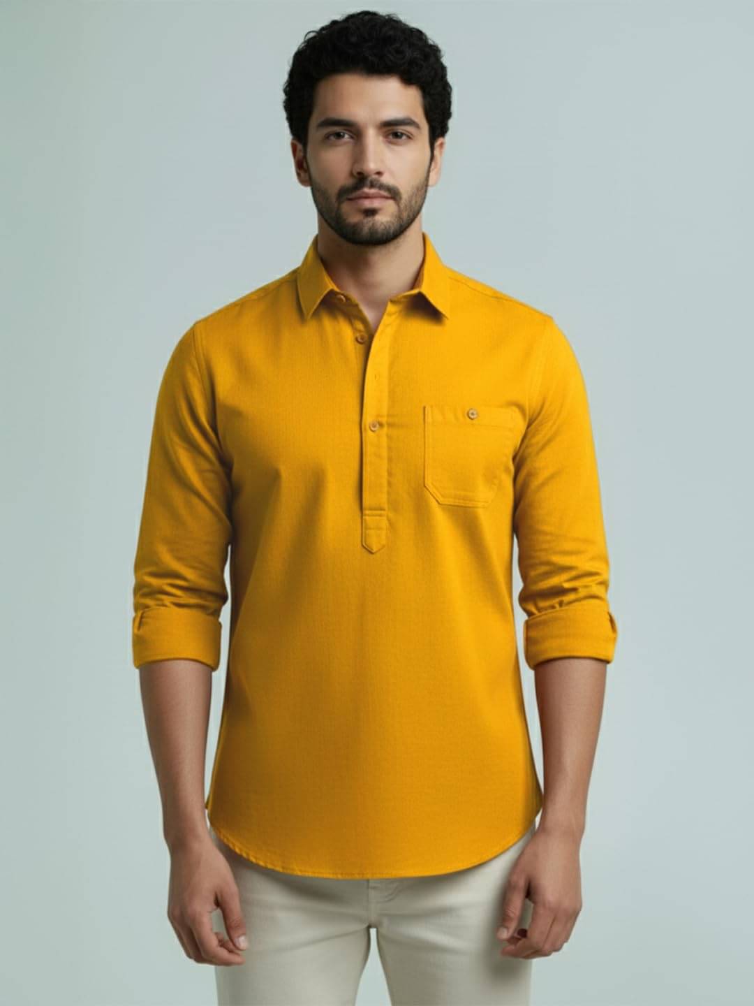     			Vida Loca Yellow Cotton Blend Men's Shirt Style Kurta ( Pack of 1 )