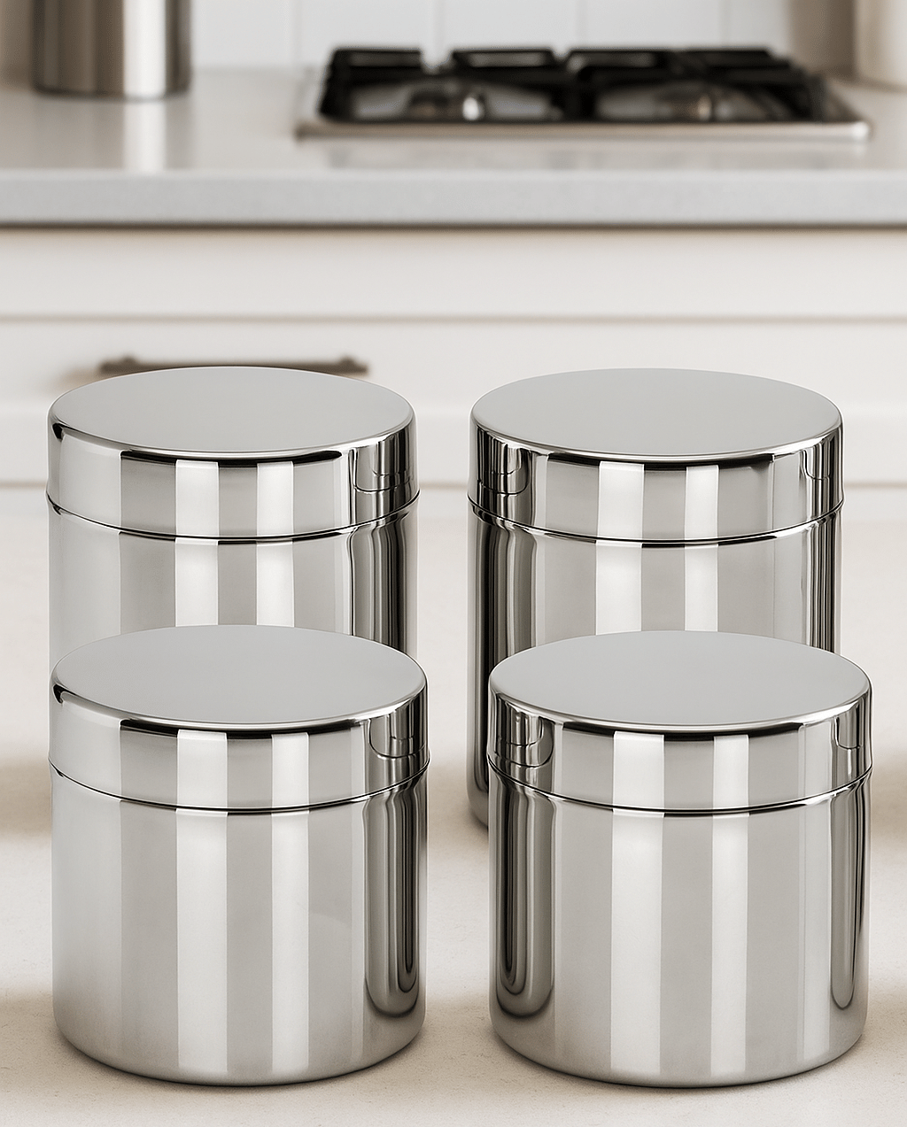 Visaxmi Stainless Steel Silver Multi-Purpose Container ( Set of 4 )