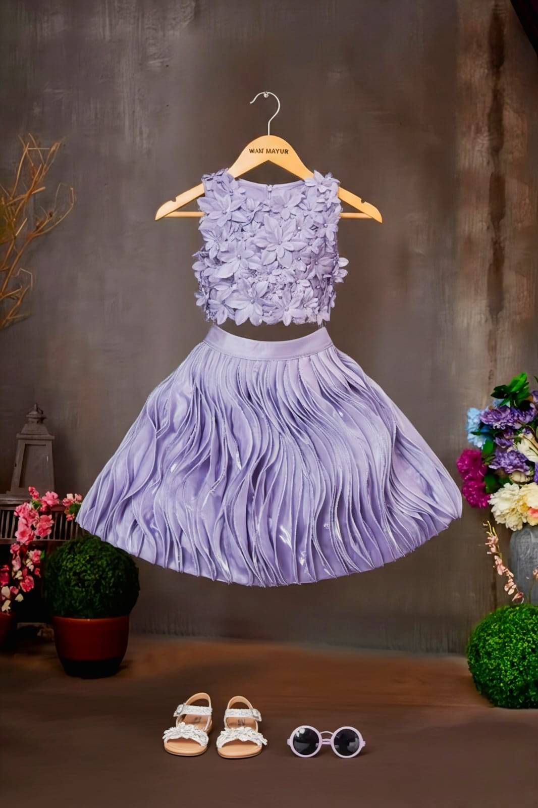     			Wah Mayur Pack of 1 Girls Satin T-shirt & Skirt ( Purple )