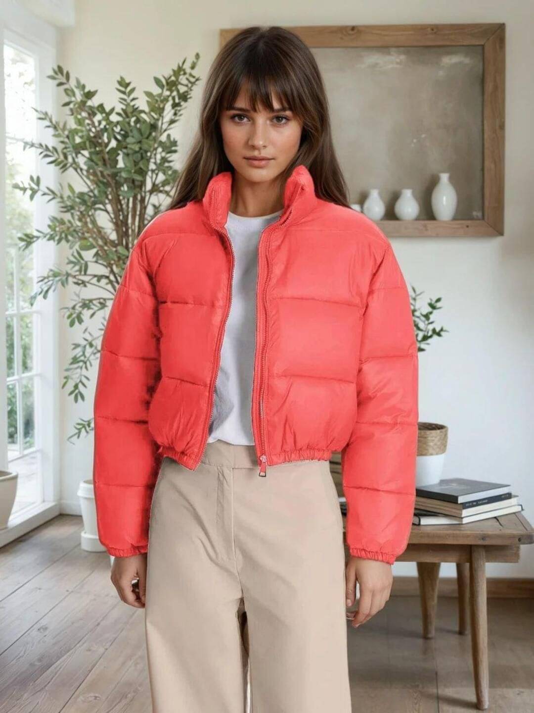 kotty Women High Neck Puffer Jacket ( Pink ) kotty Women High Neck Puffer Jacket ( Pink )