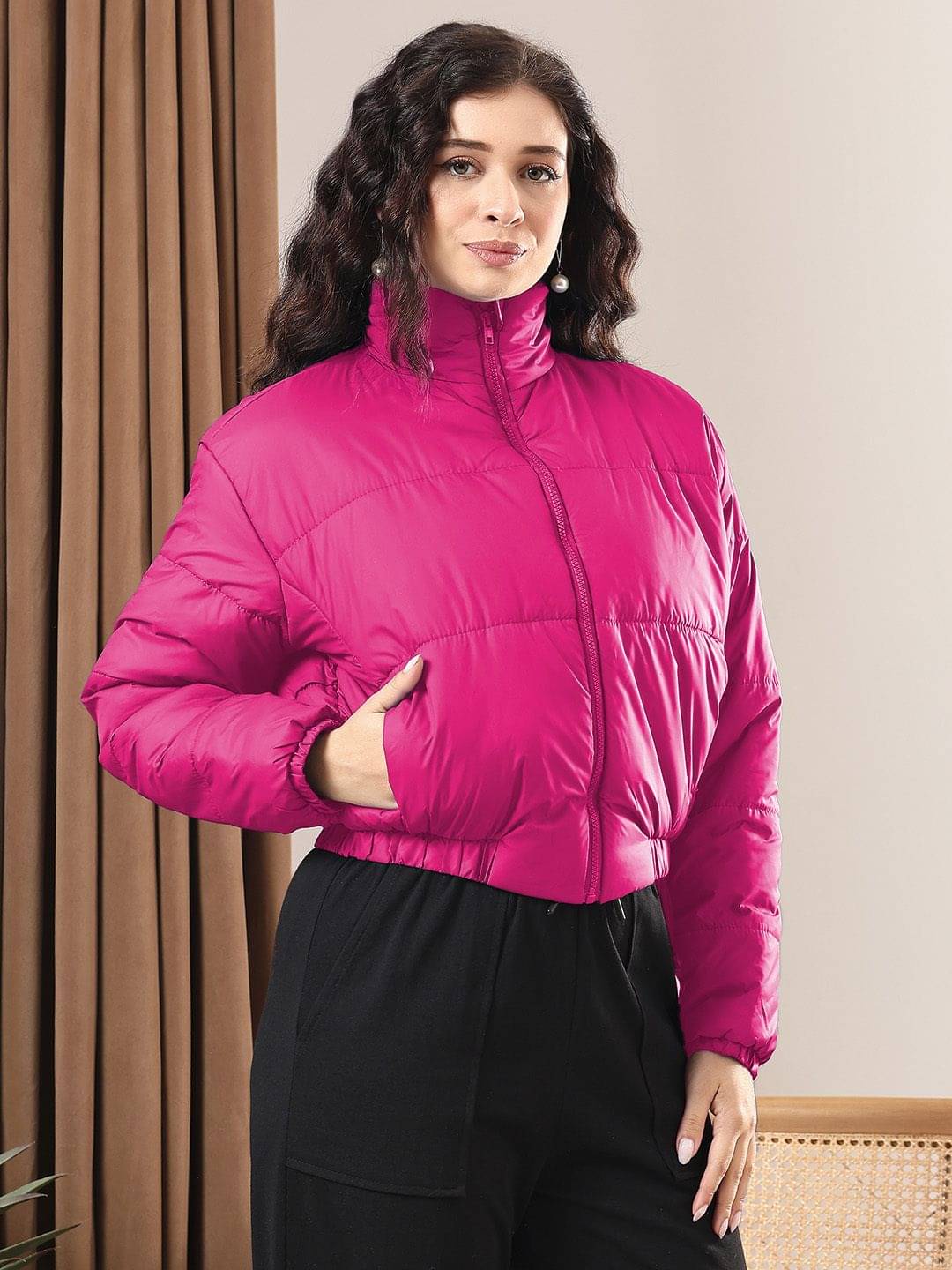 kotty Women High Neck Puffer Jacket ( Pink ) kotty Women High Neck Puffer Jacket ( Pink )