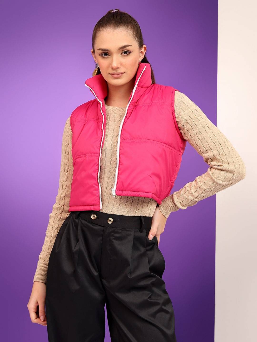     			kotty Women High Neck Puffer Jacket ( Pink )
