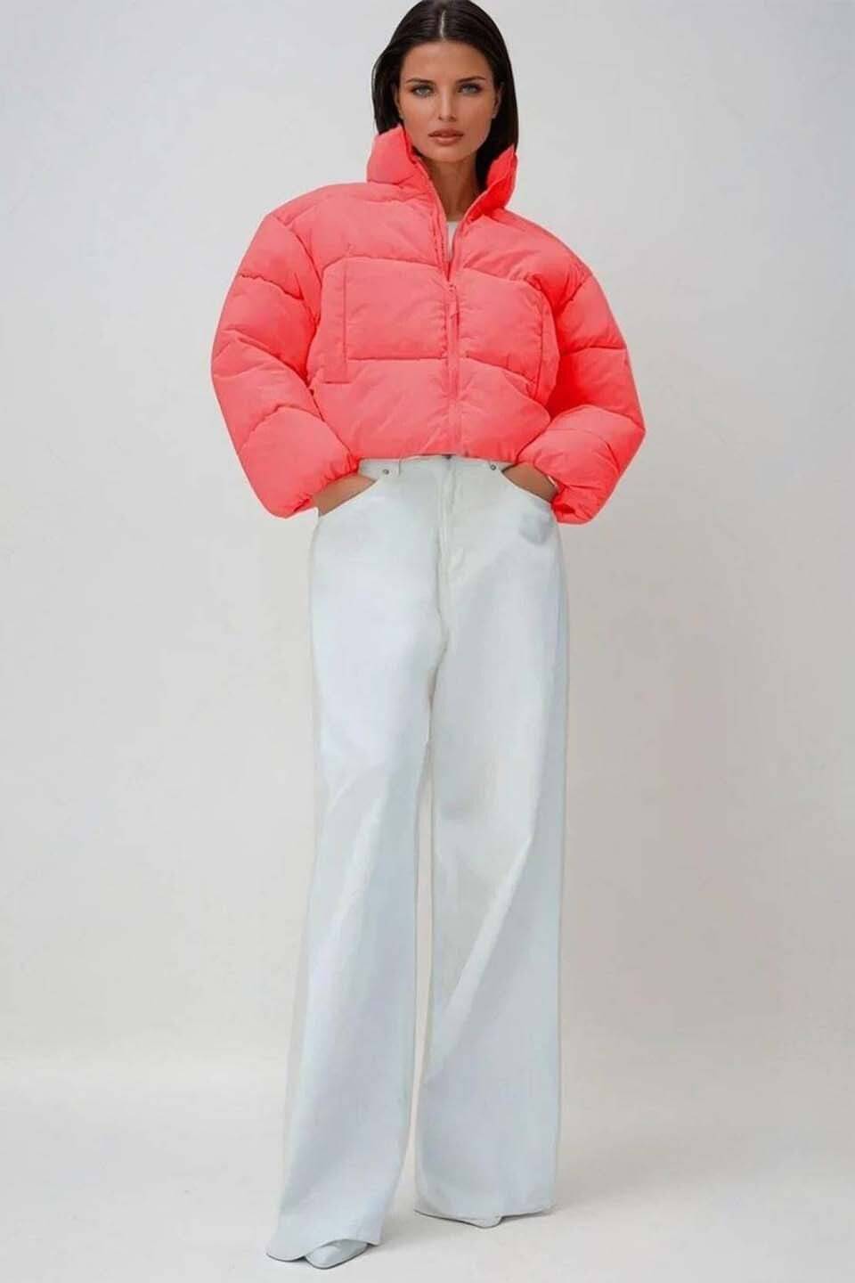 kotty Women High Neck Puffer Jacket ( Pink ) kotty Women High Neck Puffer Jacket ( Pink )