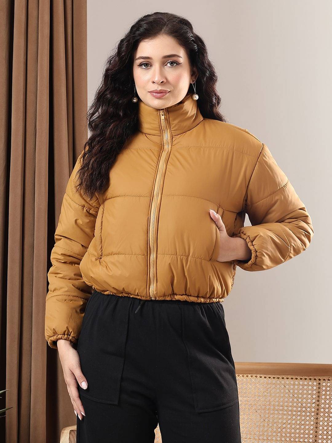     			kotty Women High Neck Puffer Jacket ( Yellow )