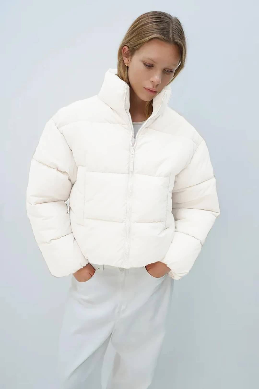 kotty Women High Neck Puffer Jacket ( White ) kotty Women High Neck Puffer Jacket ( White )