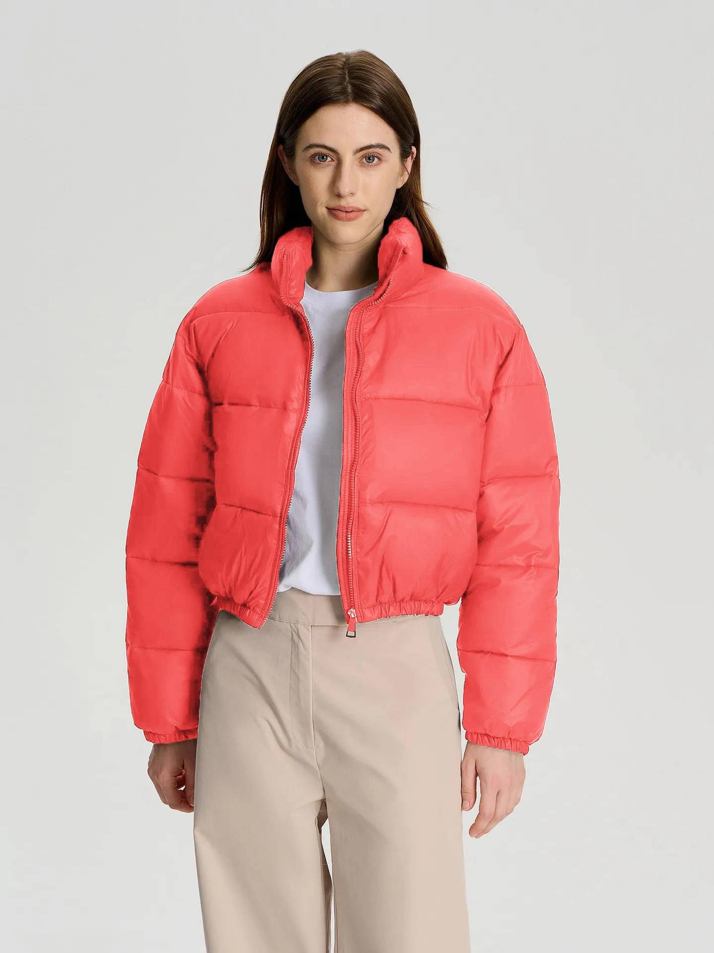 kotty Women High Neck Puffer Jacket ( Orange ) kotty Women High Neck Puffer Jacket ( Orange )