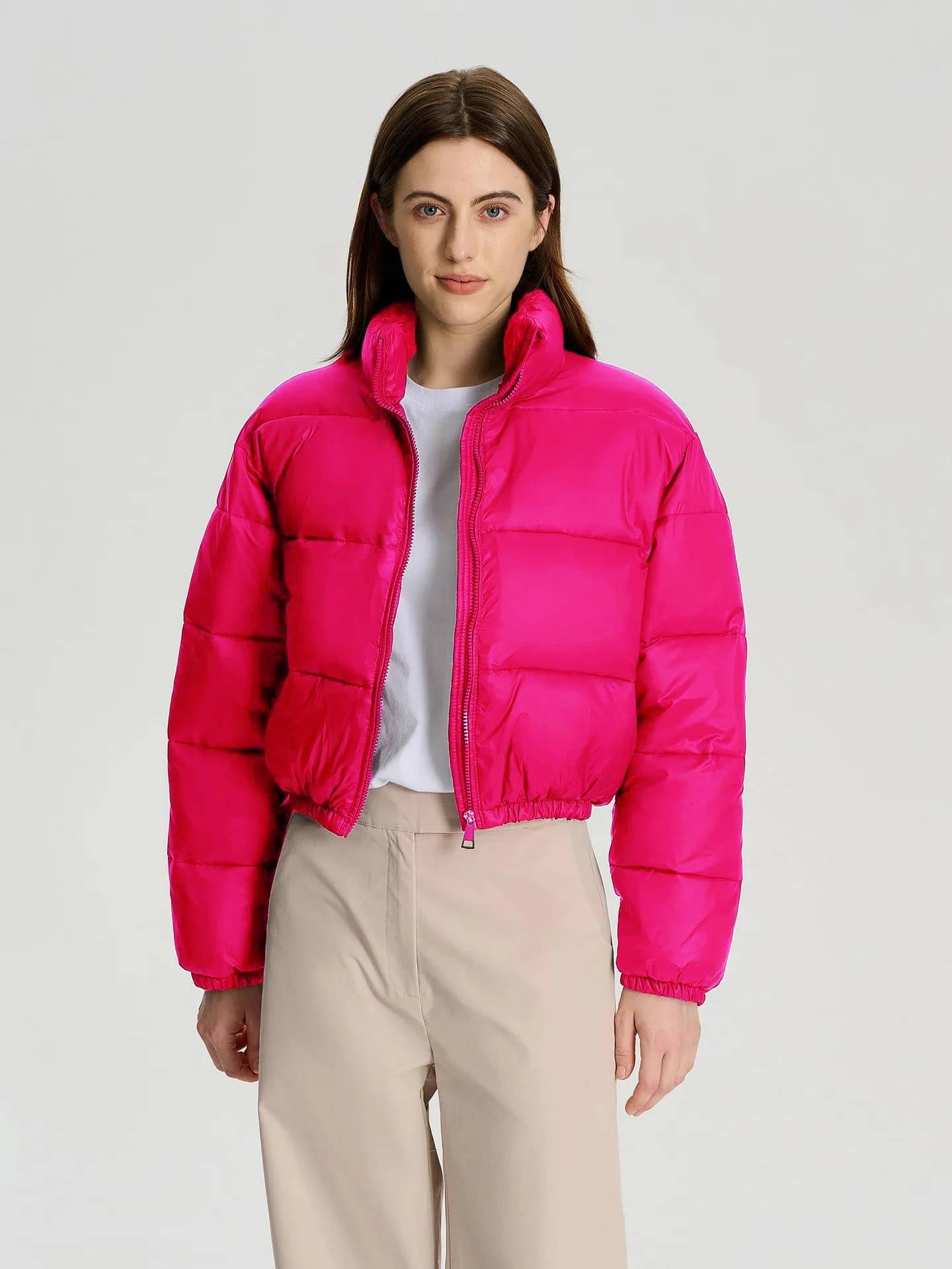 kotty Women High Neck Puffer Jacket ( Pink ) kotty Women High Neck Puffer Jacket ( Pink )