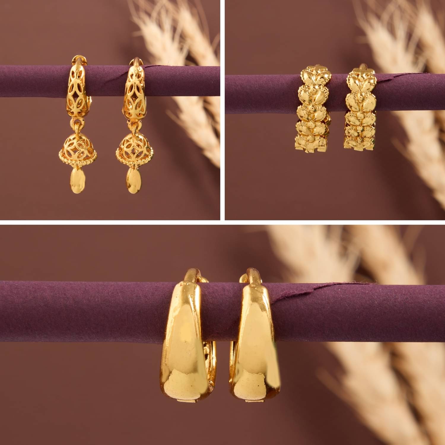     			weroxa Gold Hoops Earrings ( Pack of 3 )