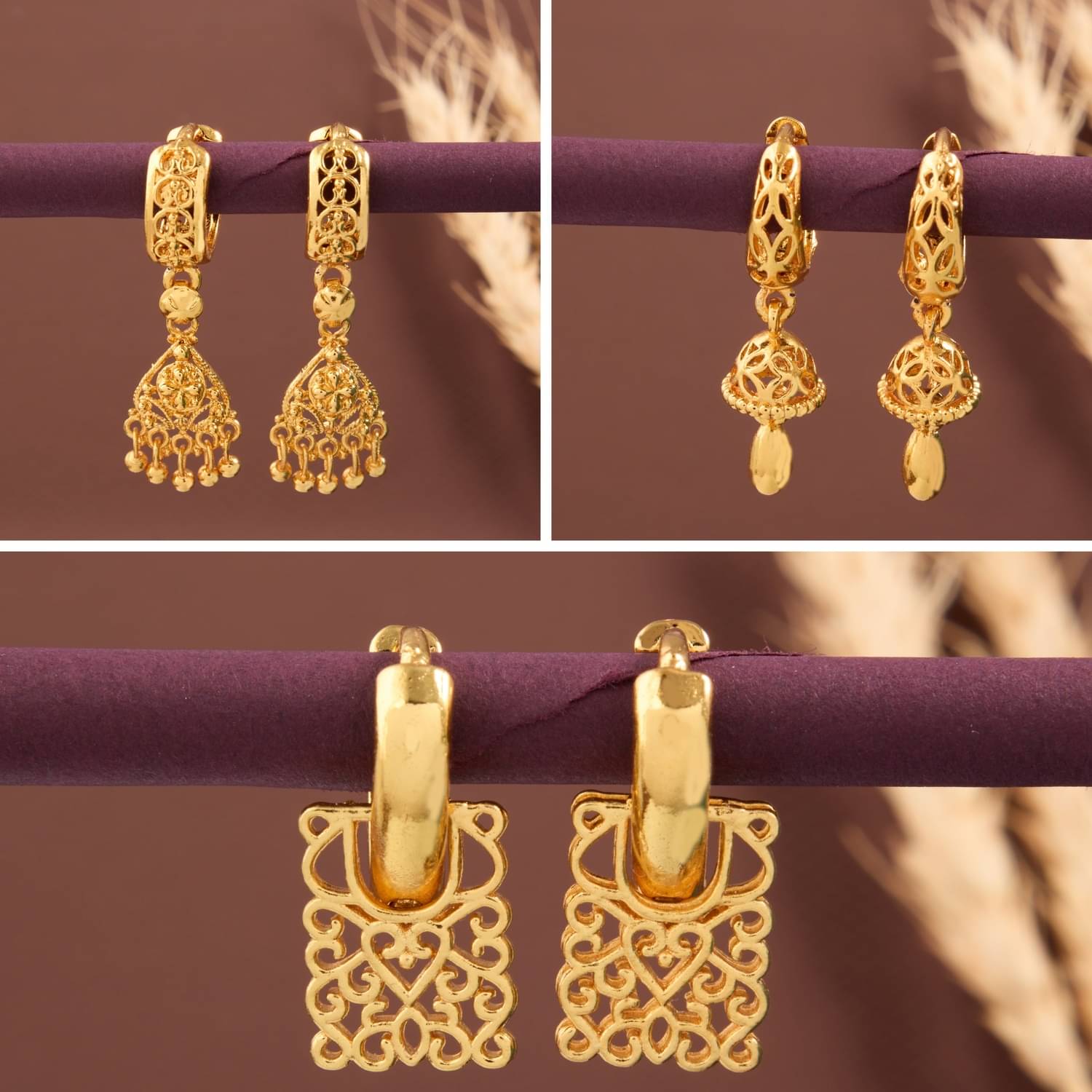     			weroxa Gold Hoops Earrings ( Pack of 3 )