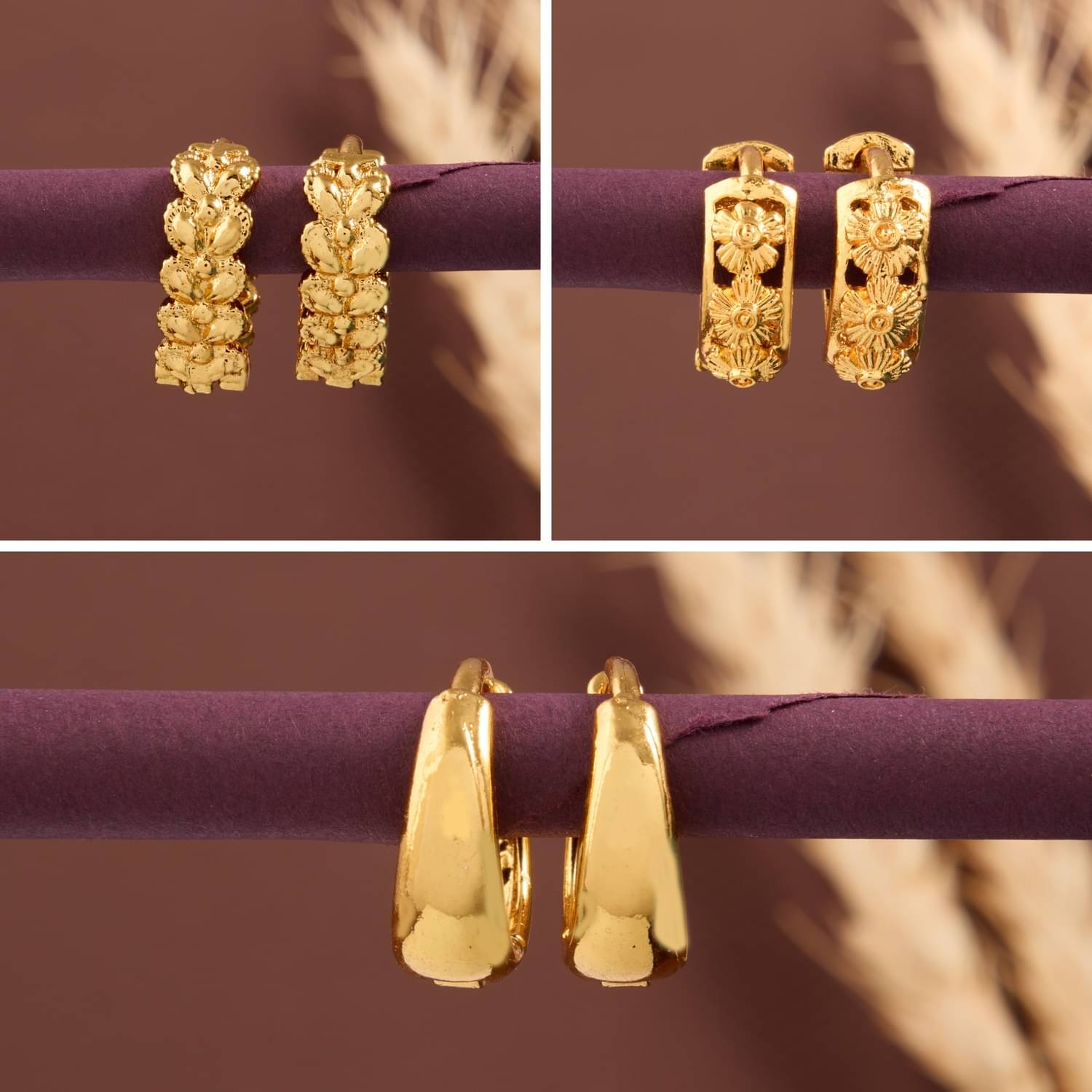     			weroxa Gold Hoops Earrings ( Pack of 3 )