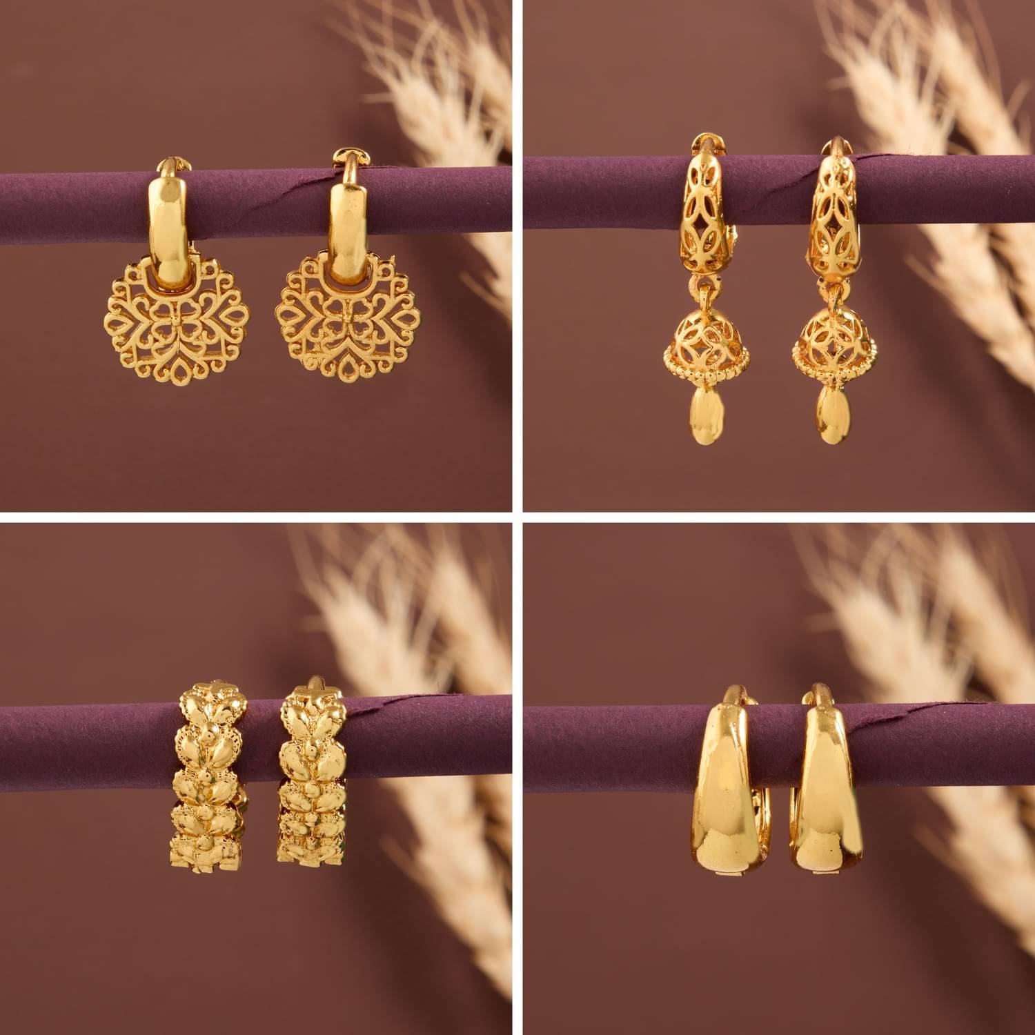     			weroxa Gold Hoops Earrings ( Pack of 4 )