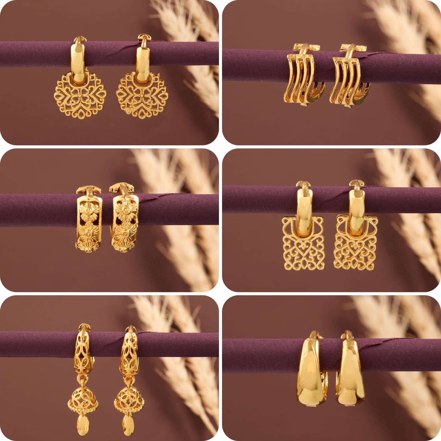     			weroxa Gold Hoops Earrings ( Pack of 6 )