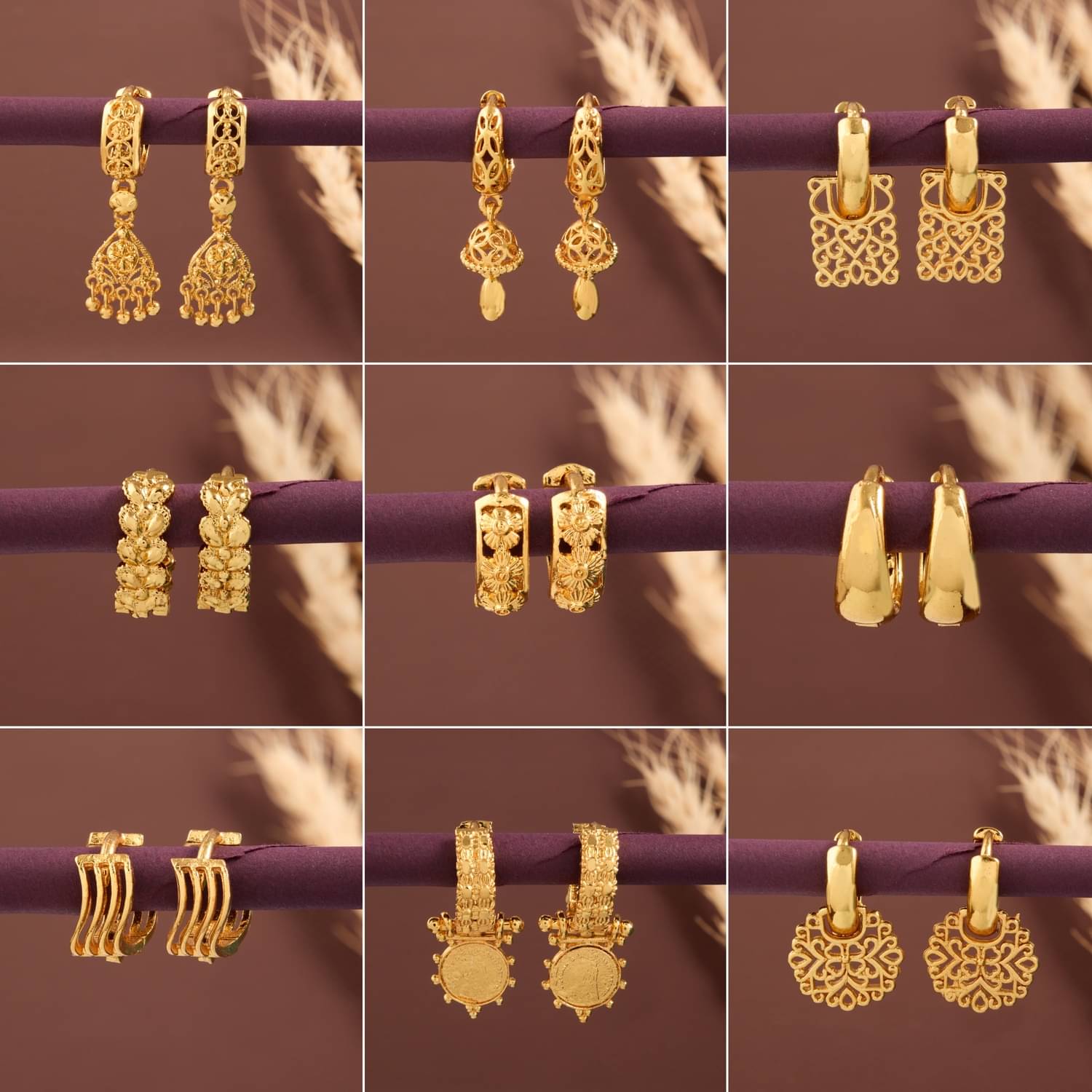     			weroxa Gold Hoops Earrings ( Pack of 9 )