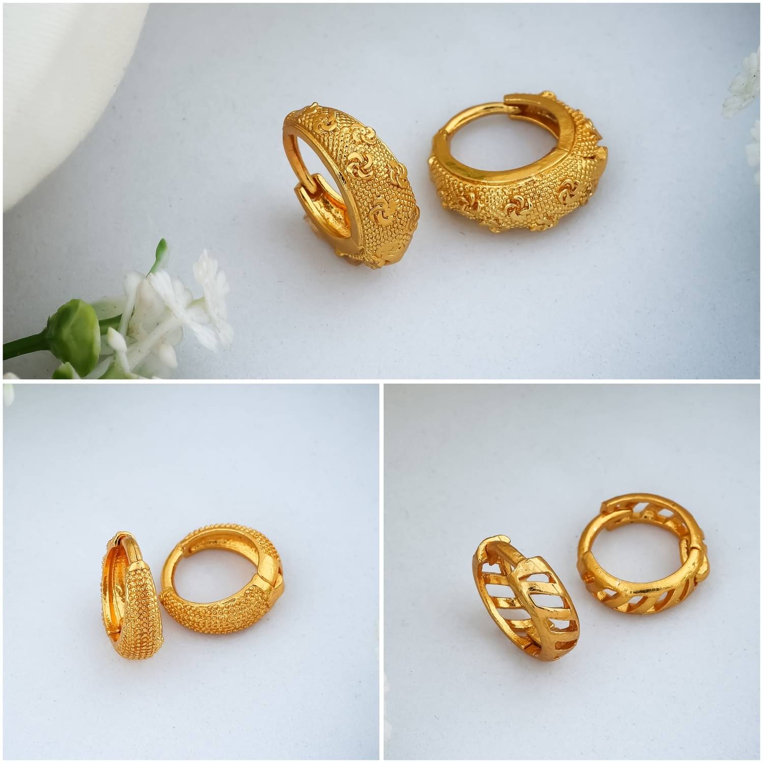     			weroxa Gold Hoops Earrings ( Pack of 3 )