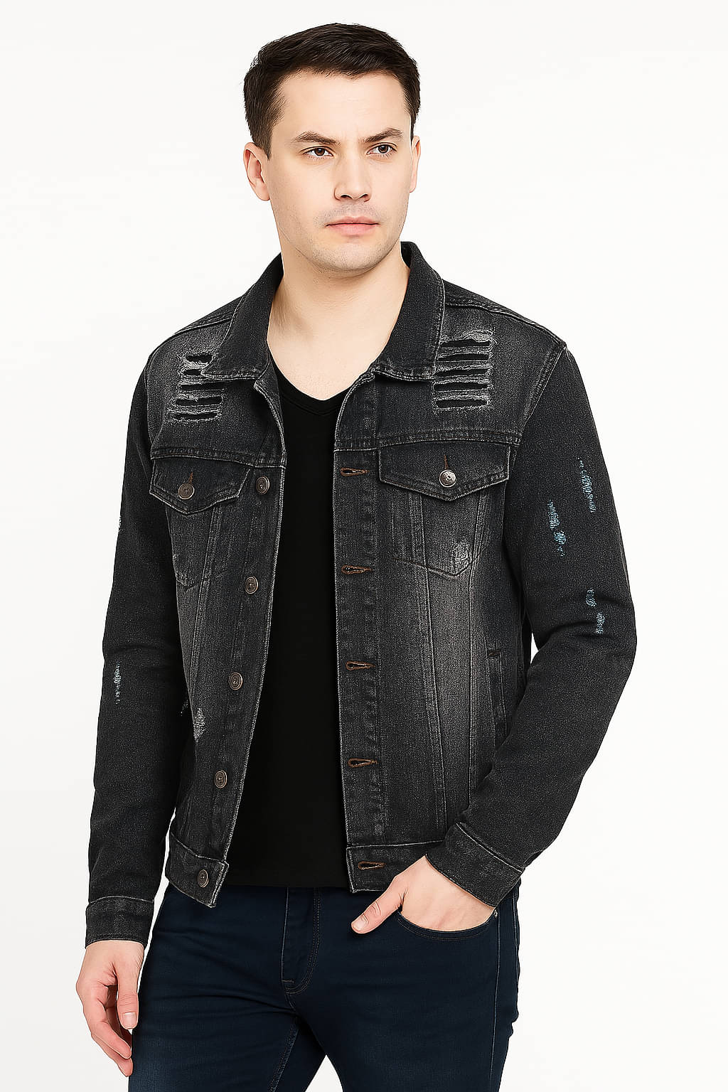 52dealz Denim Men's Denim Jacket - Black ( Pack of 1 ) 52dealz Denim Men's Denim Jacket - Black ( Pack of 1 )