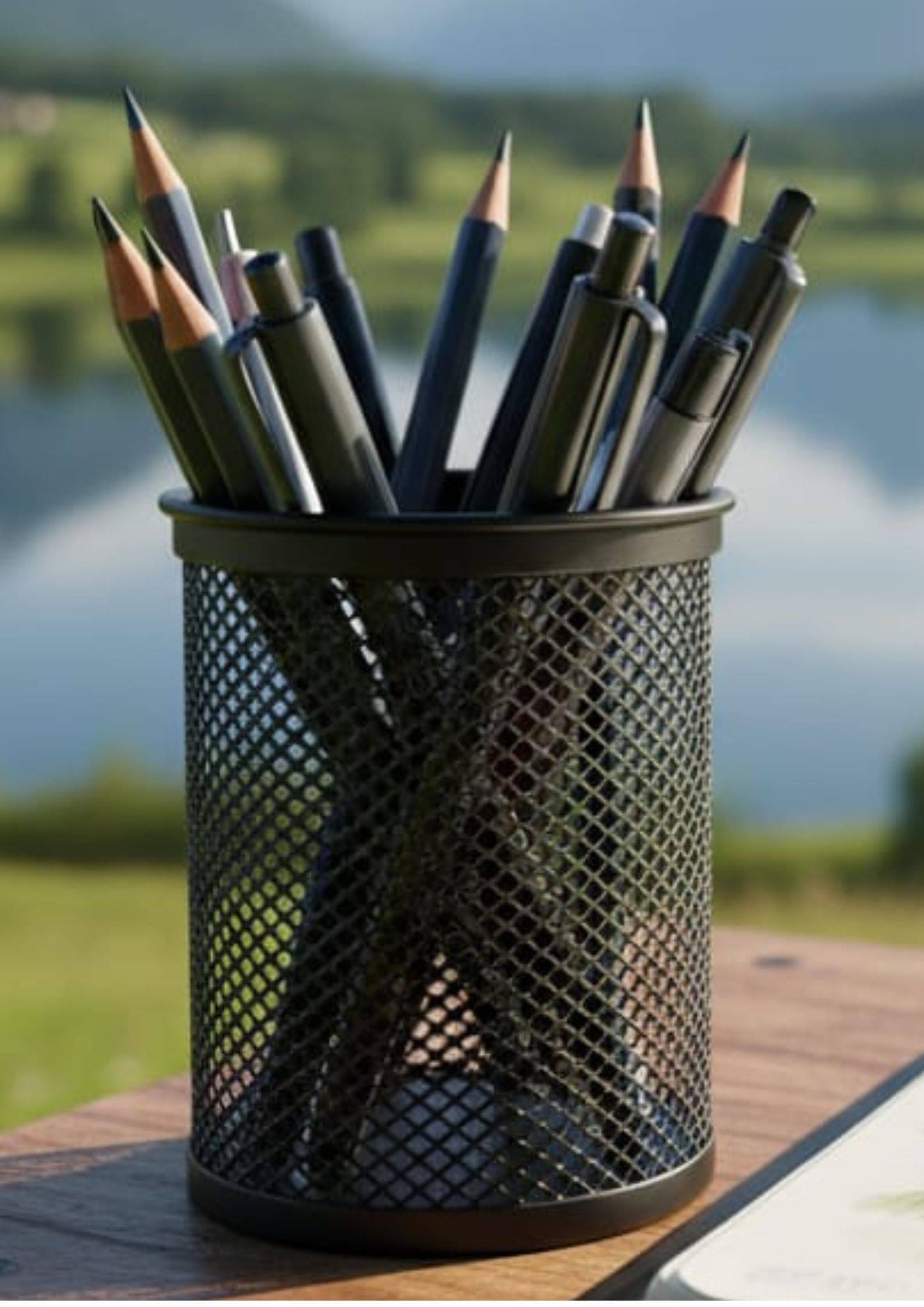     			ADWORLD GLOBAL Iron Mesh Pen/Pencil Holder, Metal Mesh Pencil Holder, Black Desktop Organiser, 10 cm Height, Office and Home Storage