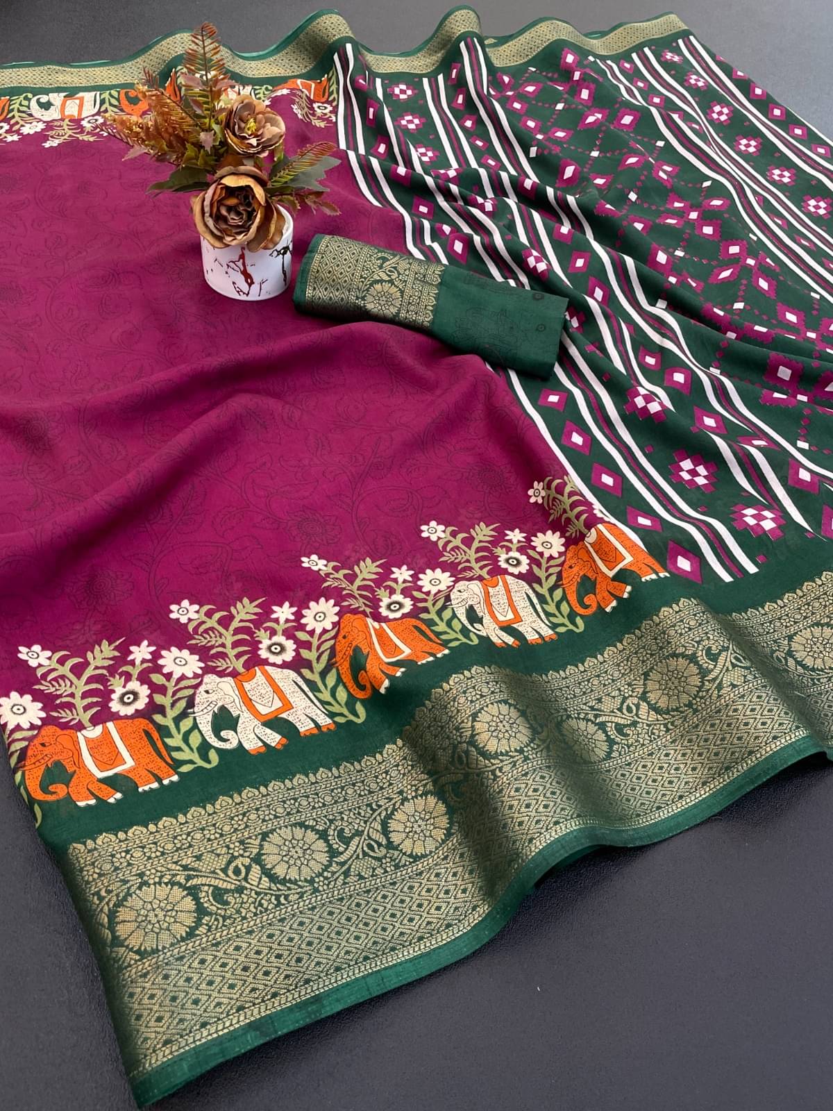 Aika Art Silk Printed Regular Saree With Unstitched Blouse Piece ( Wine ) Aika Art Silk Printed Regular Saree With Unstitched Blouse Piece ( Wine )