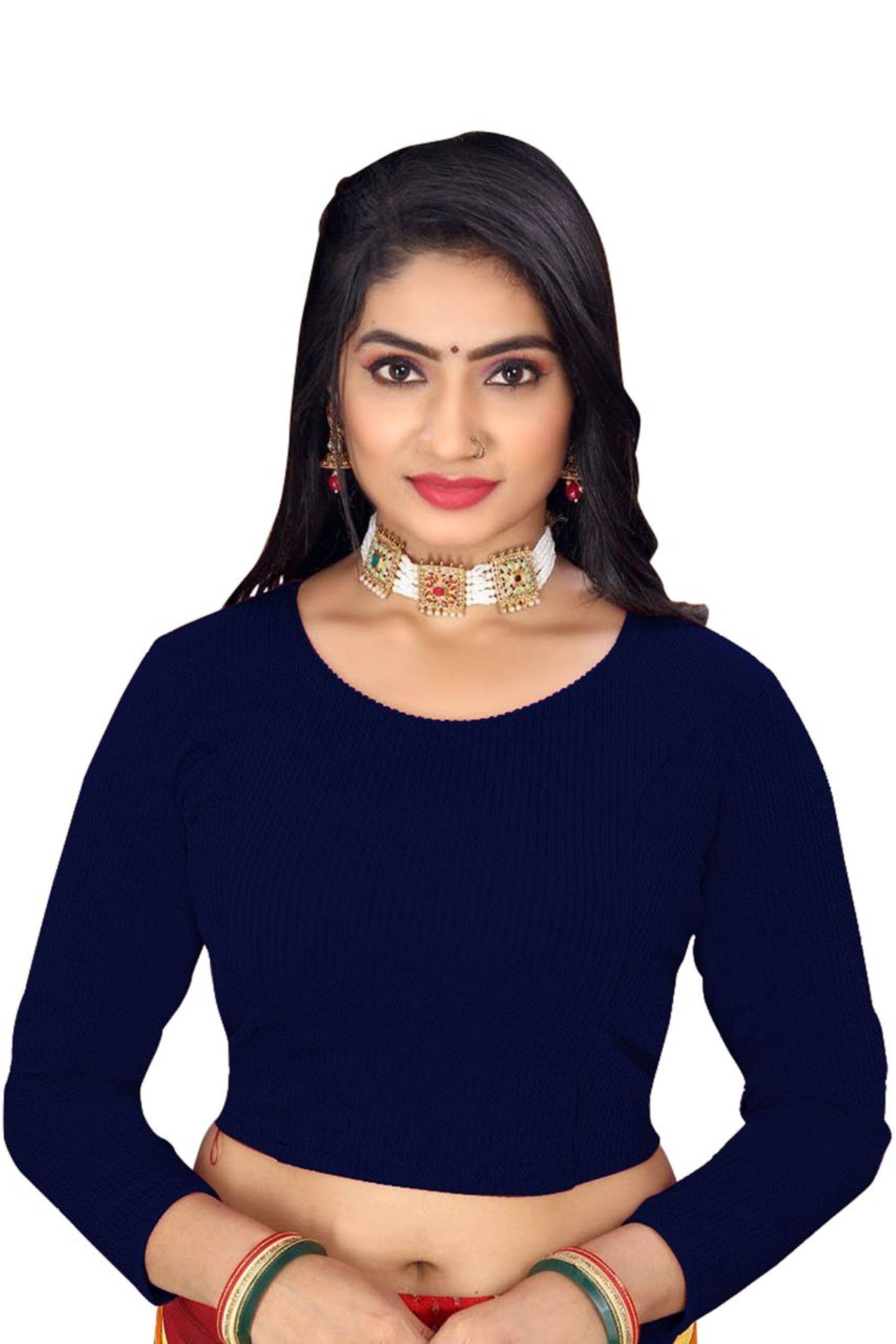Bigbest Feb Art Silk Readymade without Pad U-Neck Women's Blouse ( Navy Blue ) Bigbest Feb Art Silk Readymade without Pad U-Neck Women's Blouse ( Navy Blue )