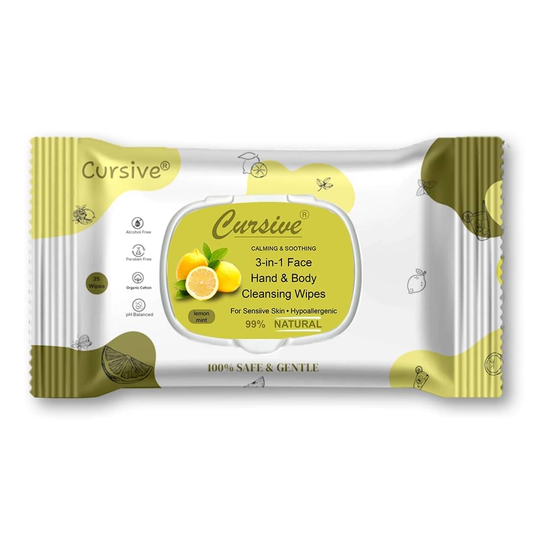 CURSIVE Lemon Mint Face & Hand (Pack of 1) Wet Wipes ( 25 Pcs ) CURSIVE Lemon Mint Face & Hand (Pack of 1) Wet Wipes ( 25 Pcs )