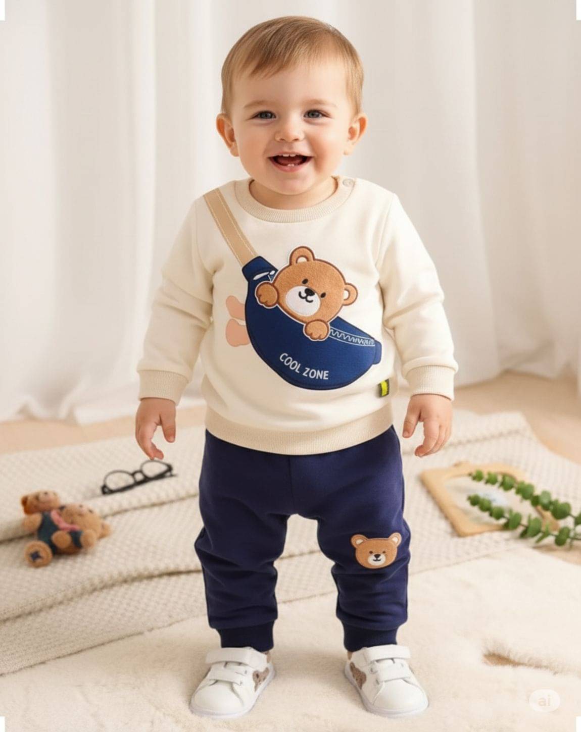 CUTEVIBE Pack of 1 Unisex Cotton Blend T-Shirt & Trackpants Set ( Cream ) CUTEVIBE Pack of 1 Unisex Cotton Blend T-Shirt & Trackpants Set ( Cream )