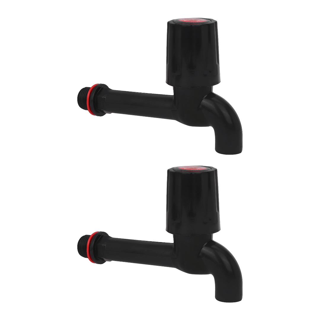 Cossimo Black PVC Heavy Duty Long Body Bib Tap (Pack of 2) Plastic (ABS) Bathroom Tap (Bib Cock)