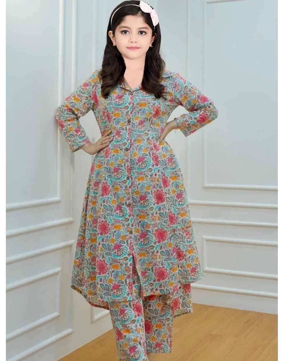 Deepkala Designer Girls Cotton Blend Kurti with Pants ( Pack of 1 , Multicolor ) Deepkala Designer Girls Cotton Blend Kurti with Pants ( Pack of 1 , Multicolor )