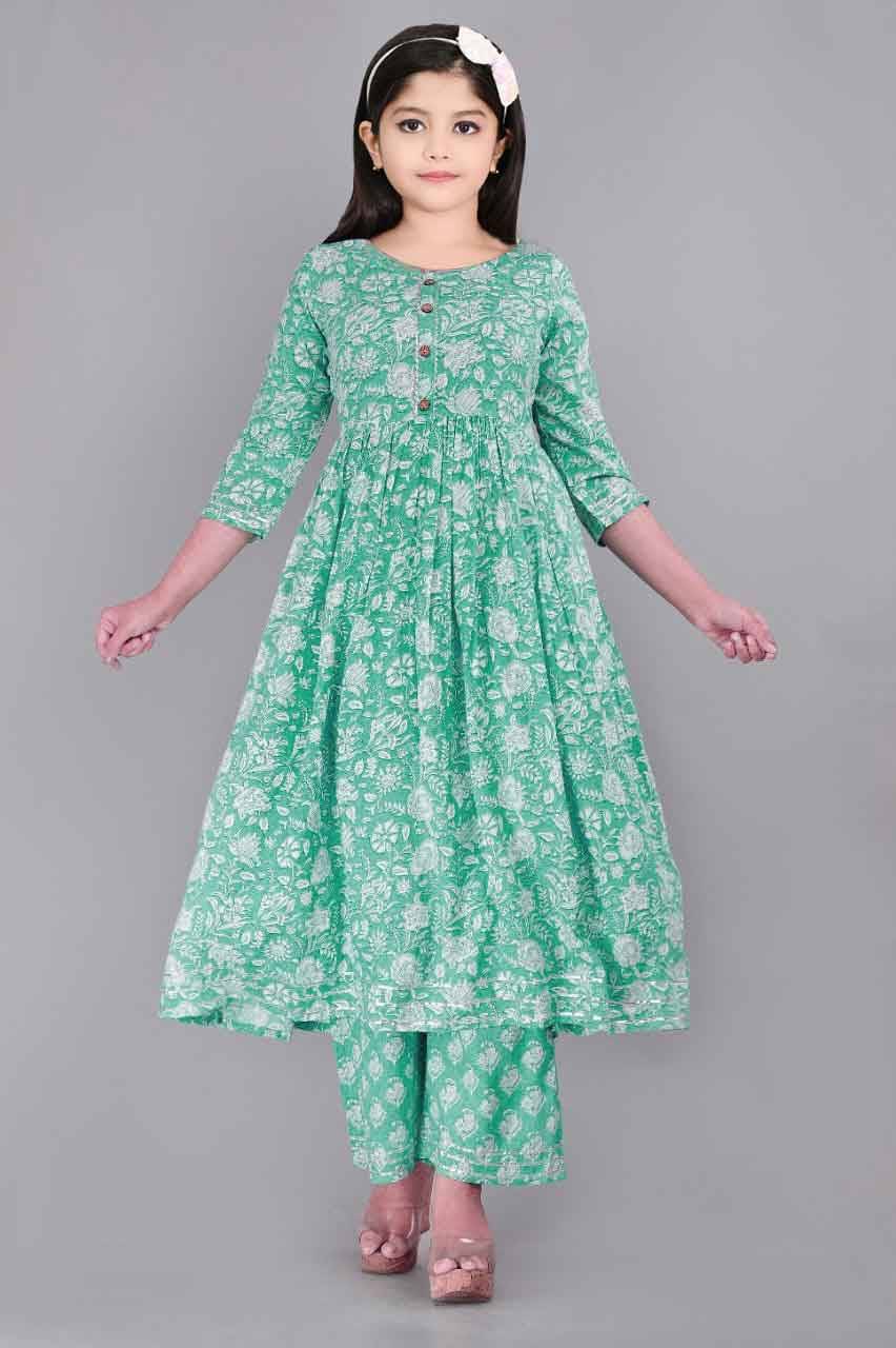 Deepkala Designer Girls Cotton Blend Kurti with Pants ( Pack of 1 , Light Blue ) Deepkala Designer Girls Cotton Blend Kurti with Pants ( Pack of 1 , Light Blue )