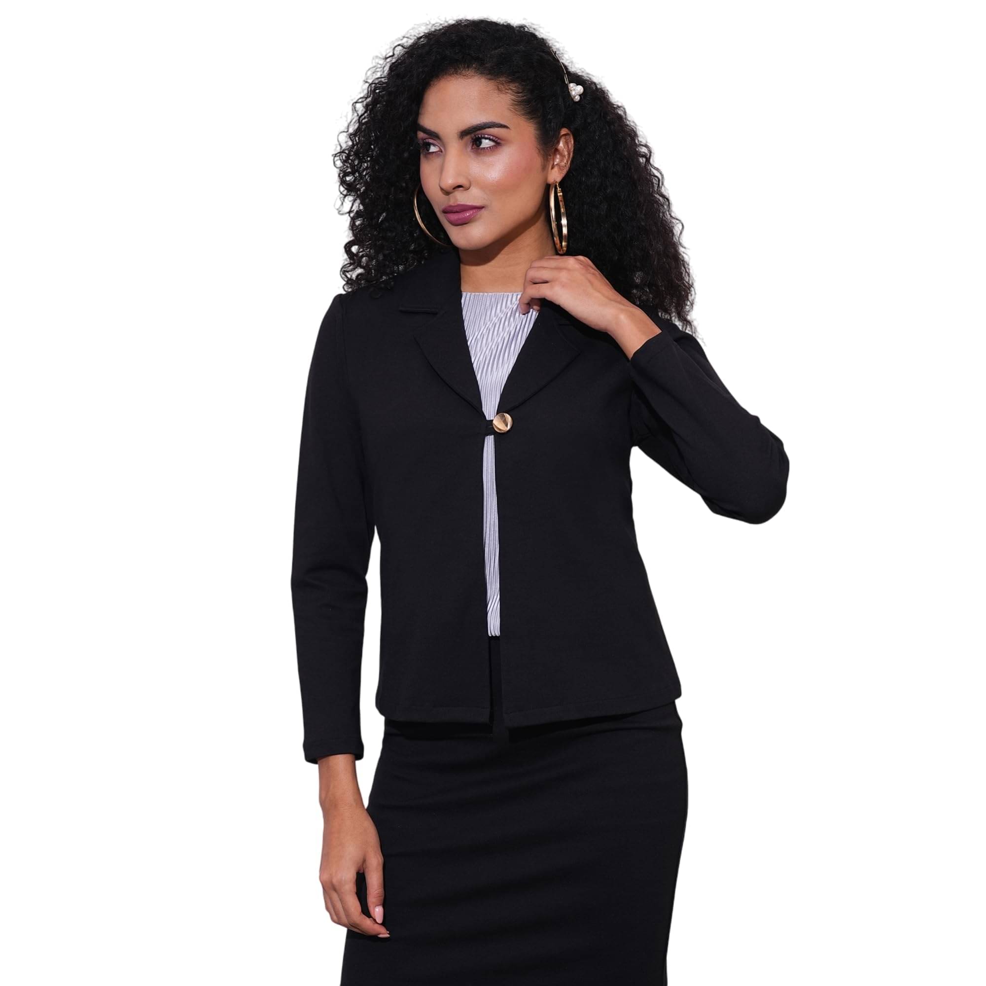 Globus Women Shirt Collar Puffer Jacket ( Black )     			Globus Women Shirt Collar Puffer Jacket ( Black )