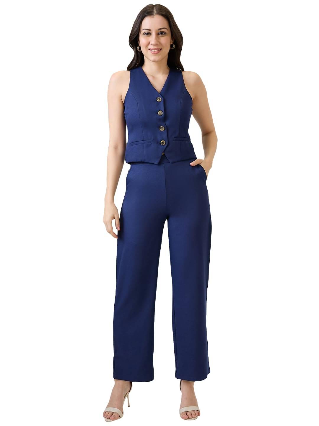     			Globus Women Top With Trousers Co-Ord Set ( Blue )