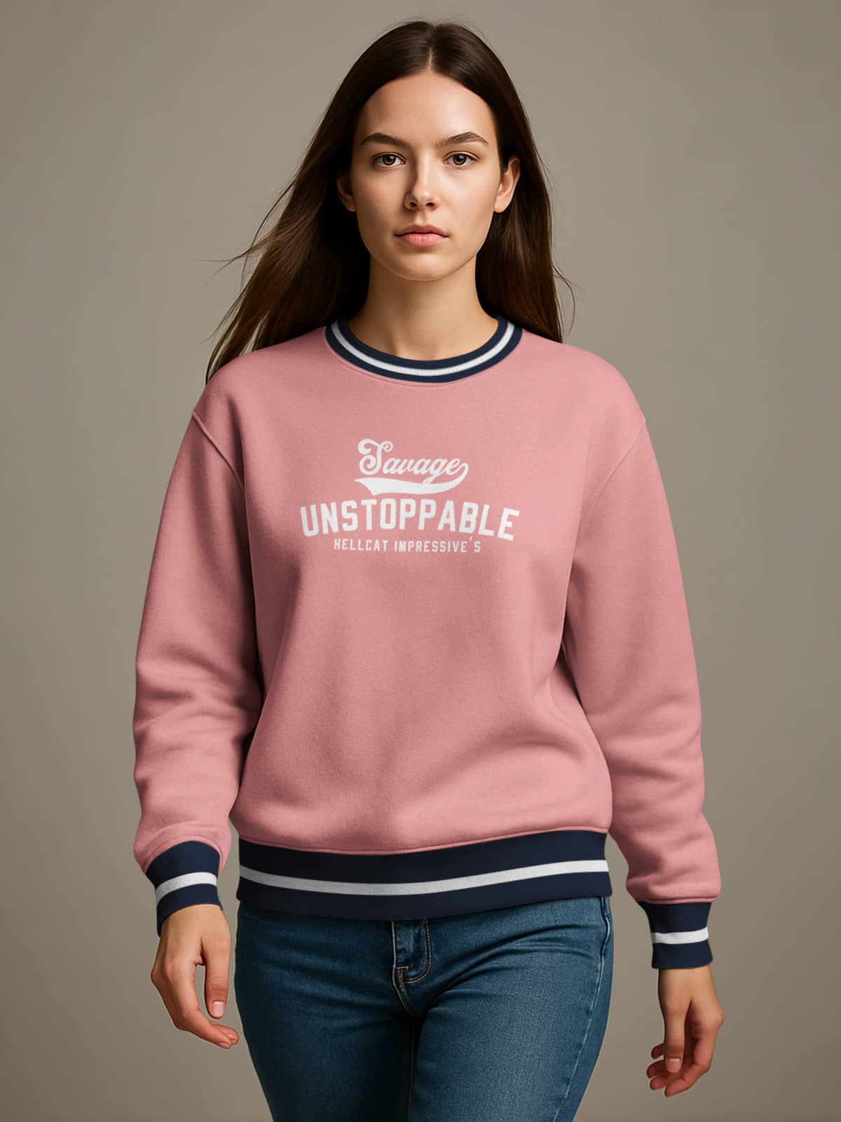 HELLCAT Tshirt for Woman | Full Sleeve Tshirt for Women | Varsity T Shirt for Women_Pink