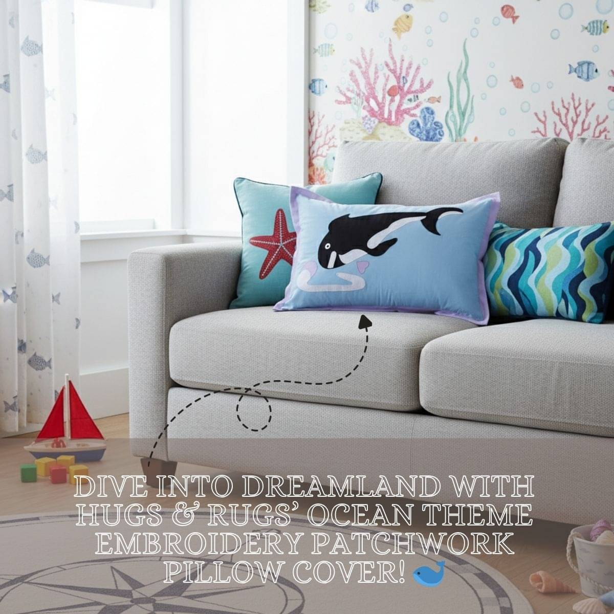     			HUGS N RUGS - Pack of 1 Cotton Embroidered Regular Pillow Cover ( 60.96 cm(24) x 40.64 cm(16) ) - Sky Blue